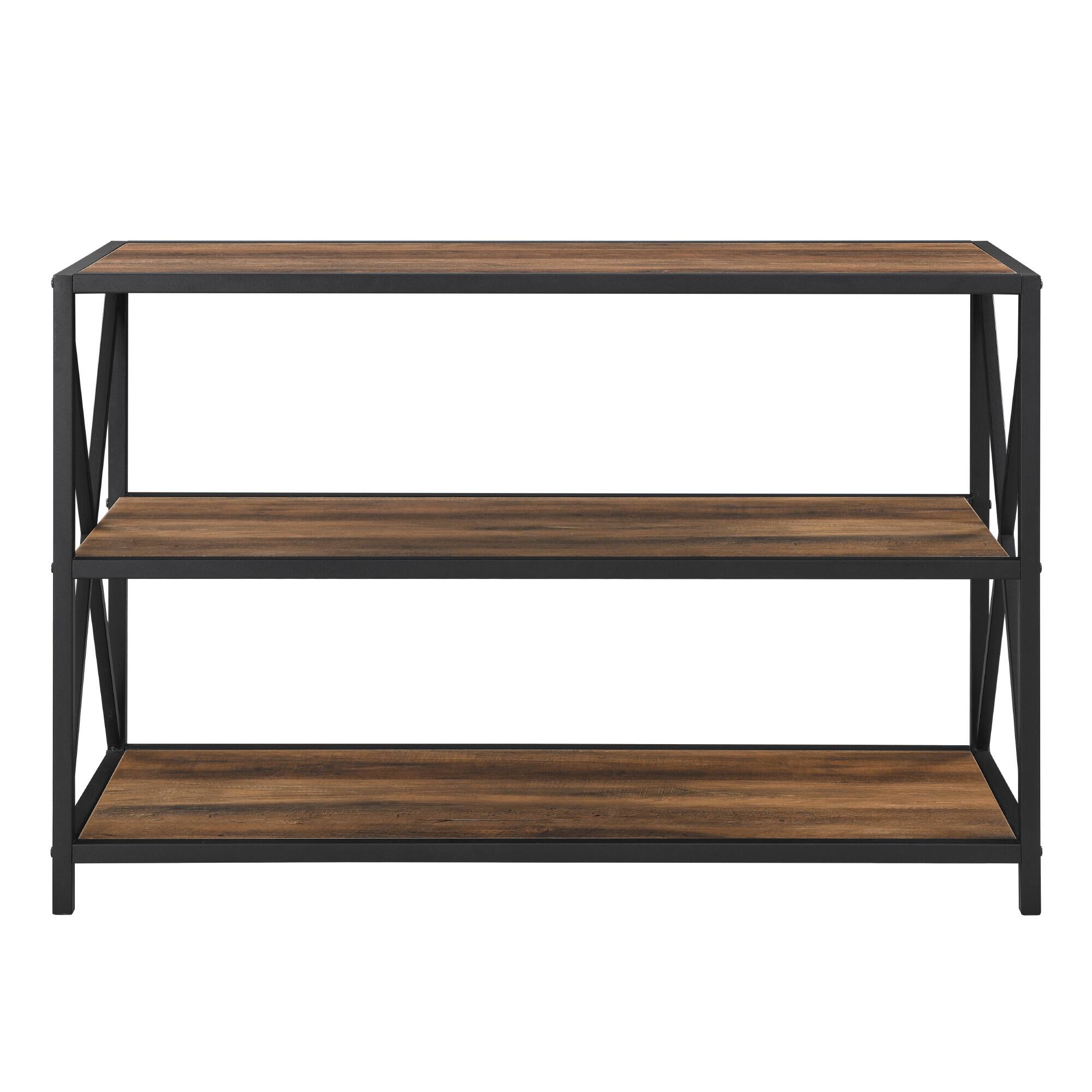 Walker Edison Rustic Oak X-Frame Industrial Wood Bookshelf