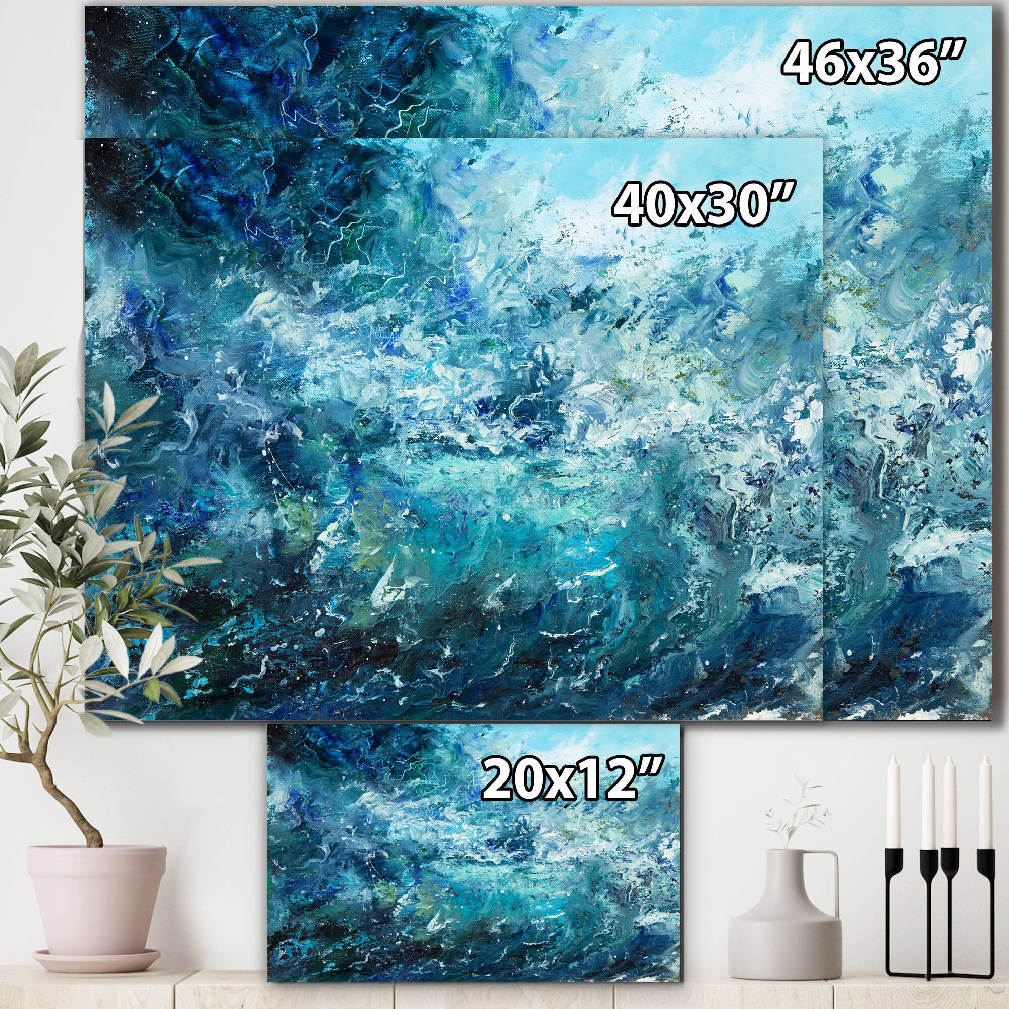 Designart - Wild Blue Ocean Waves V - Nautical &#x26; Coastal Canvas Wall Art Print