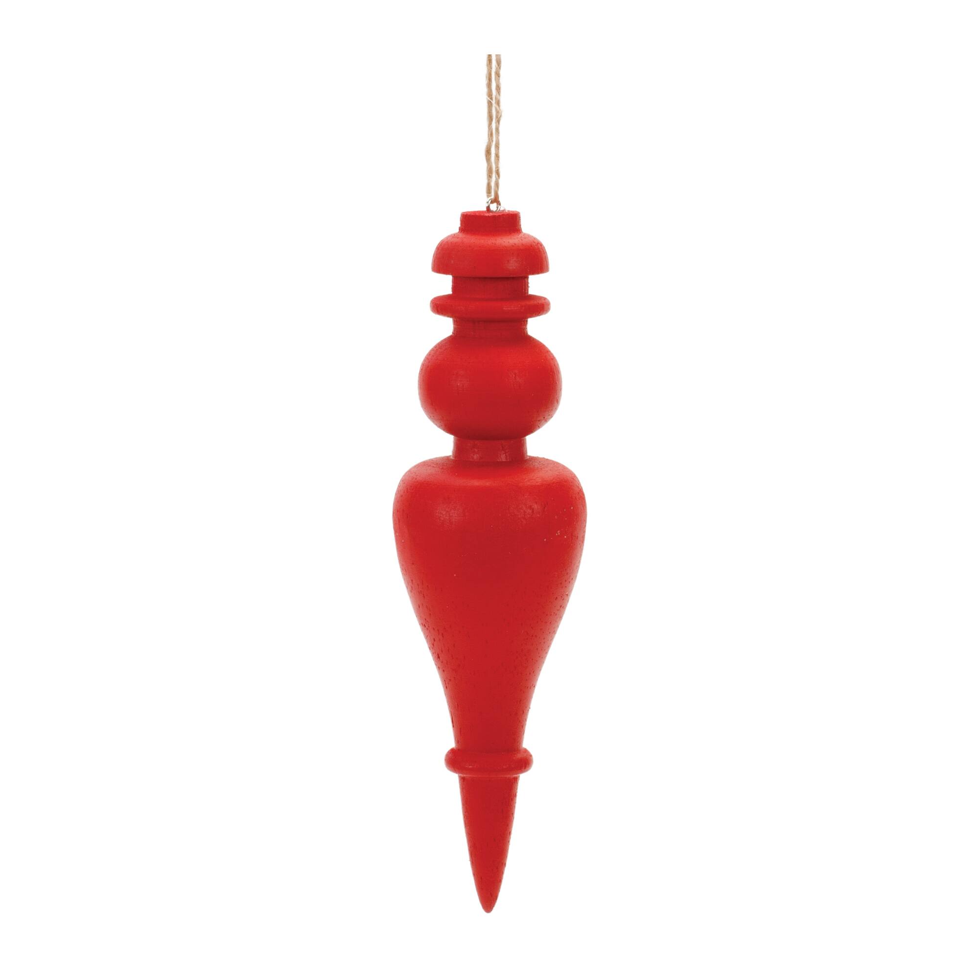 6" Red Wood Finial Drop Ornament Set