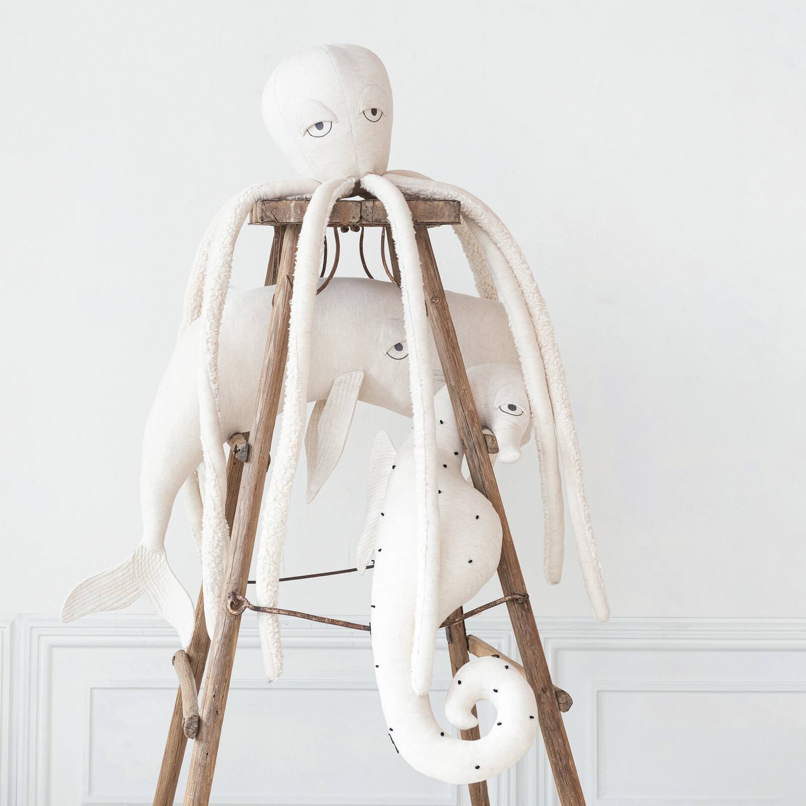 Hello Honey® White Cotton & Linen Seahorse-Shaped Pillow