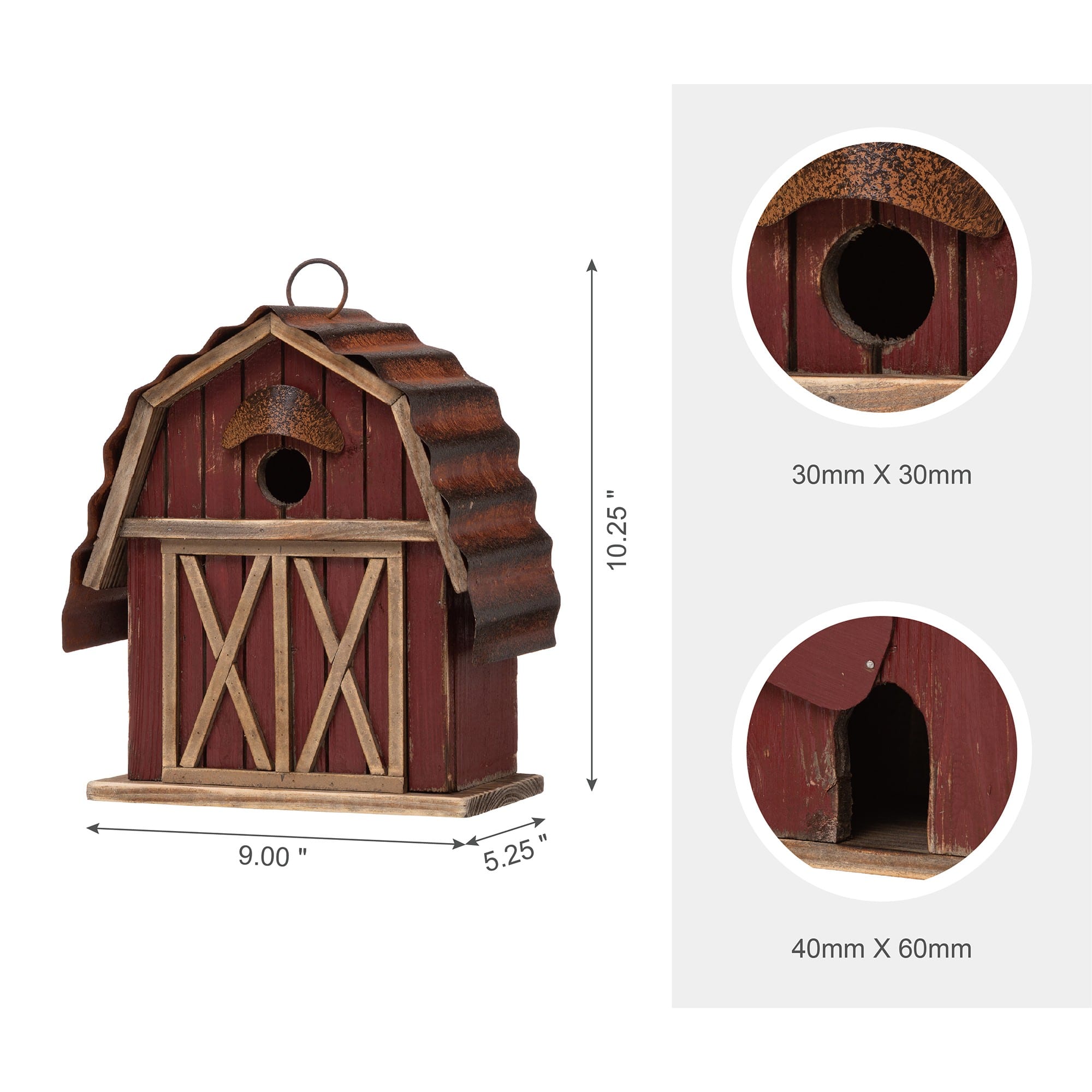 Glitzhome® 10" Hanging Wooden Red Barn Garden Birdhouse