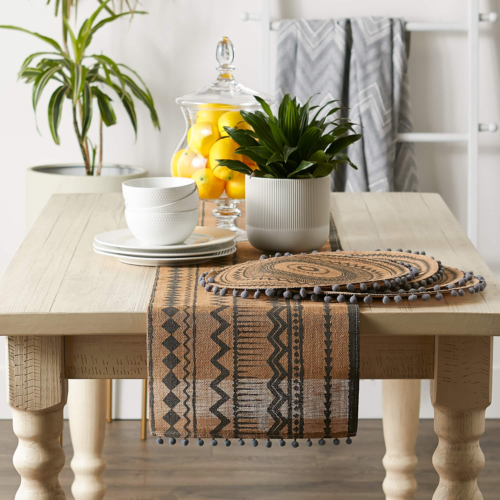 DII&#xAE; Mineral Aztec Print On Natural Jute Table Runner 14x72