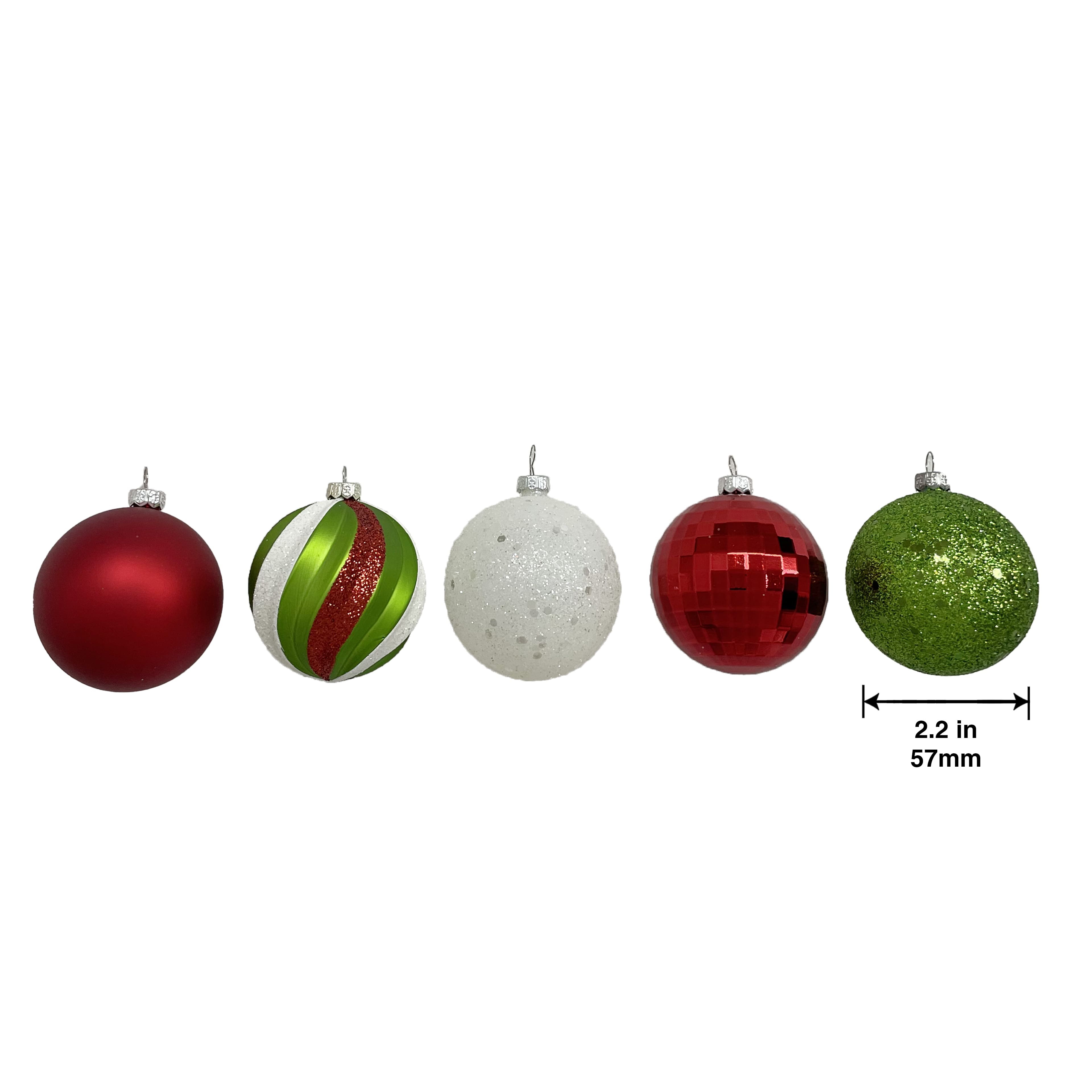 50 Pack 2&#x22; Red, White &#x26; Green Matte Shatterproof Ball Ornament Mix by Ashland&#xAE;