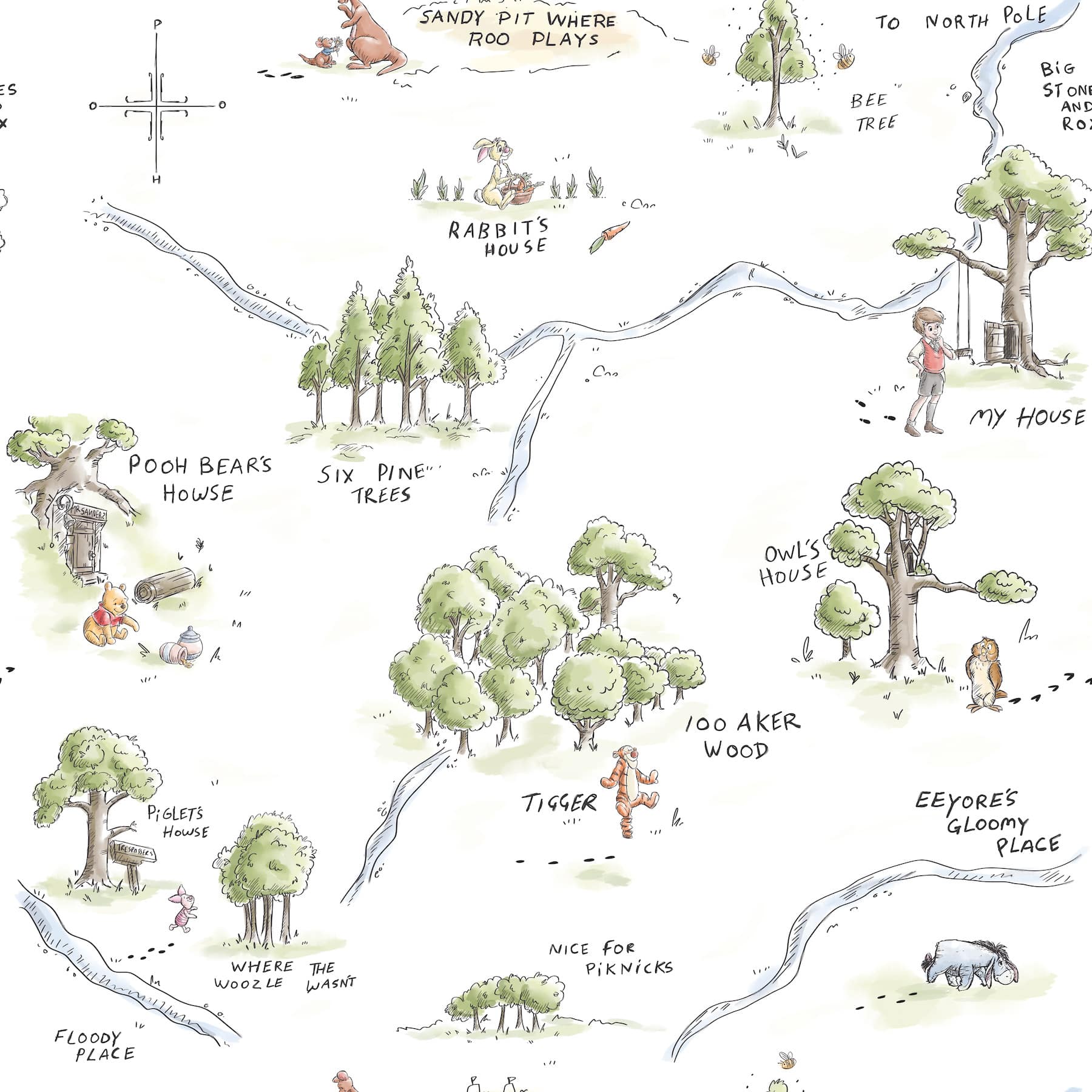 RoomMates Winnie The Pooh 100 Acre Wood Map Peel &#x26; Stick Wallpaper