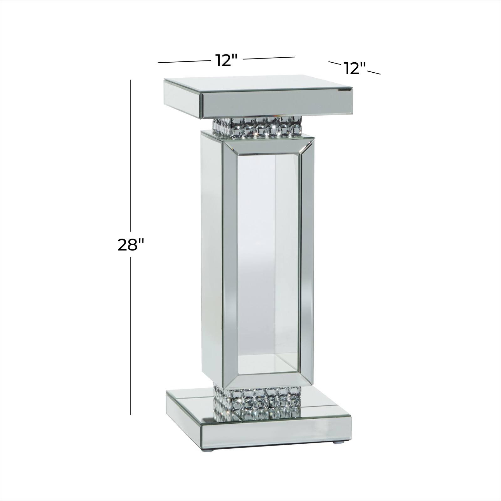 Silver MDF Wood Glam Pedestal Table, 12&#x22; x 12&#x22; x 28&#x22;