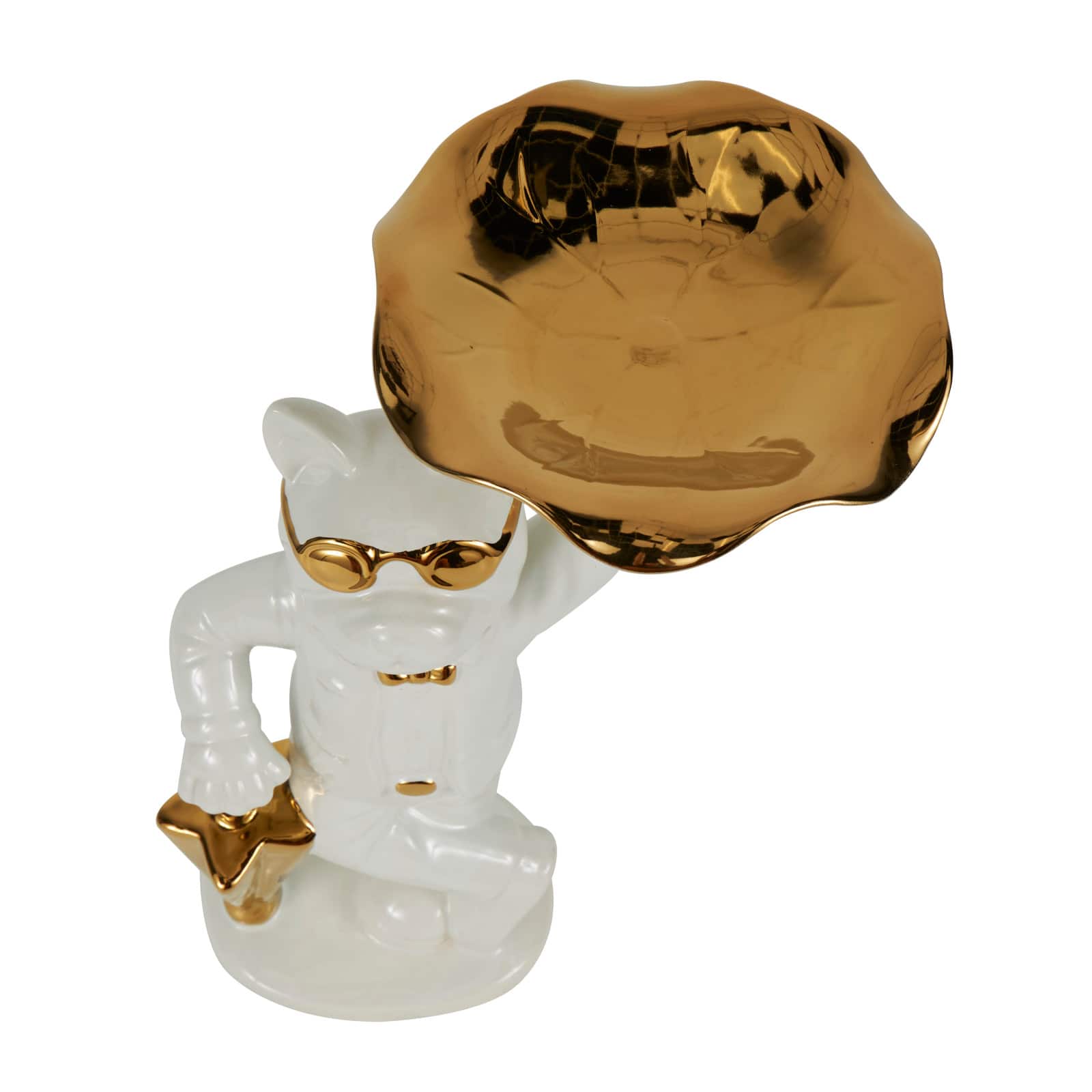13&#x22; White &#x26; Gold Ceramic Bulldog Sculpture