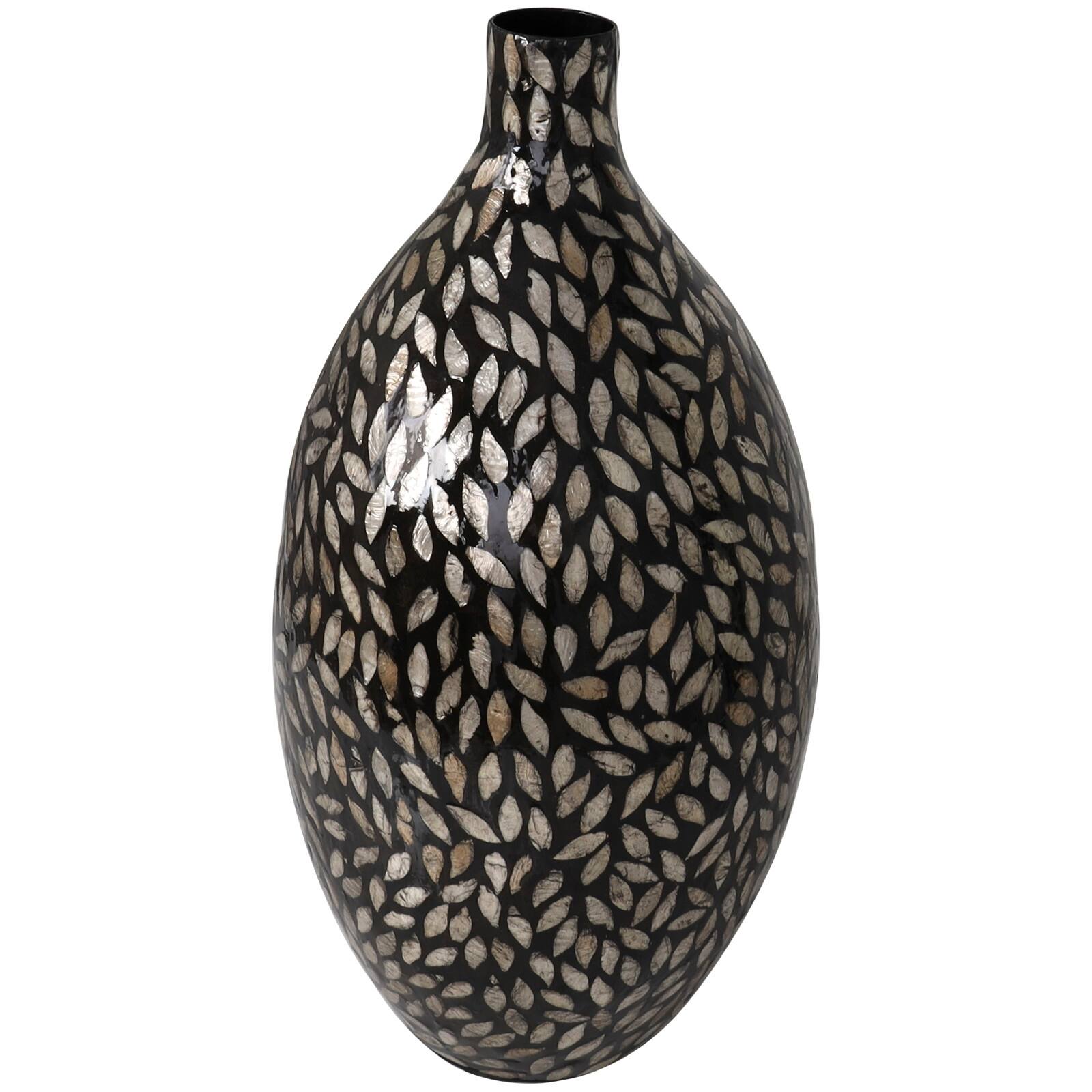 22&#x22; Black Mother of Pearl Handmade Mosaic Floral Inspired Vase