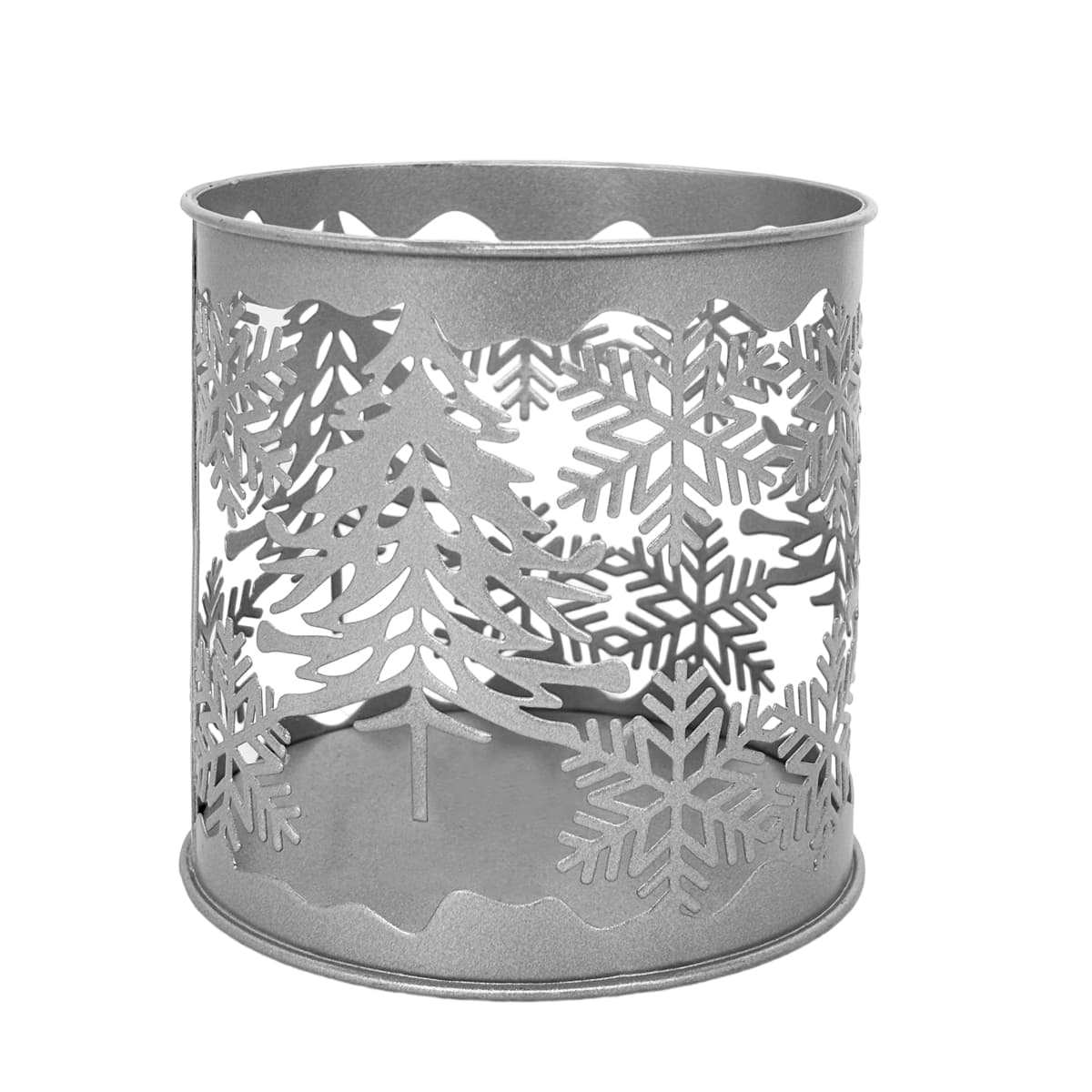 4.25&#x22; Silver Metal Trees &#x26; Snowflakes Candle Holder by Ashland&#xAE;