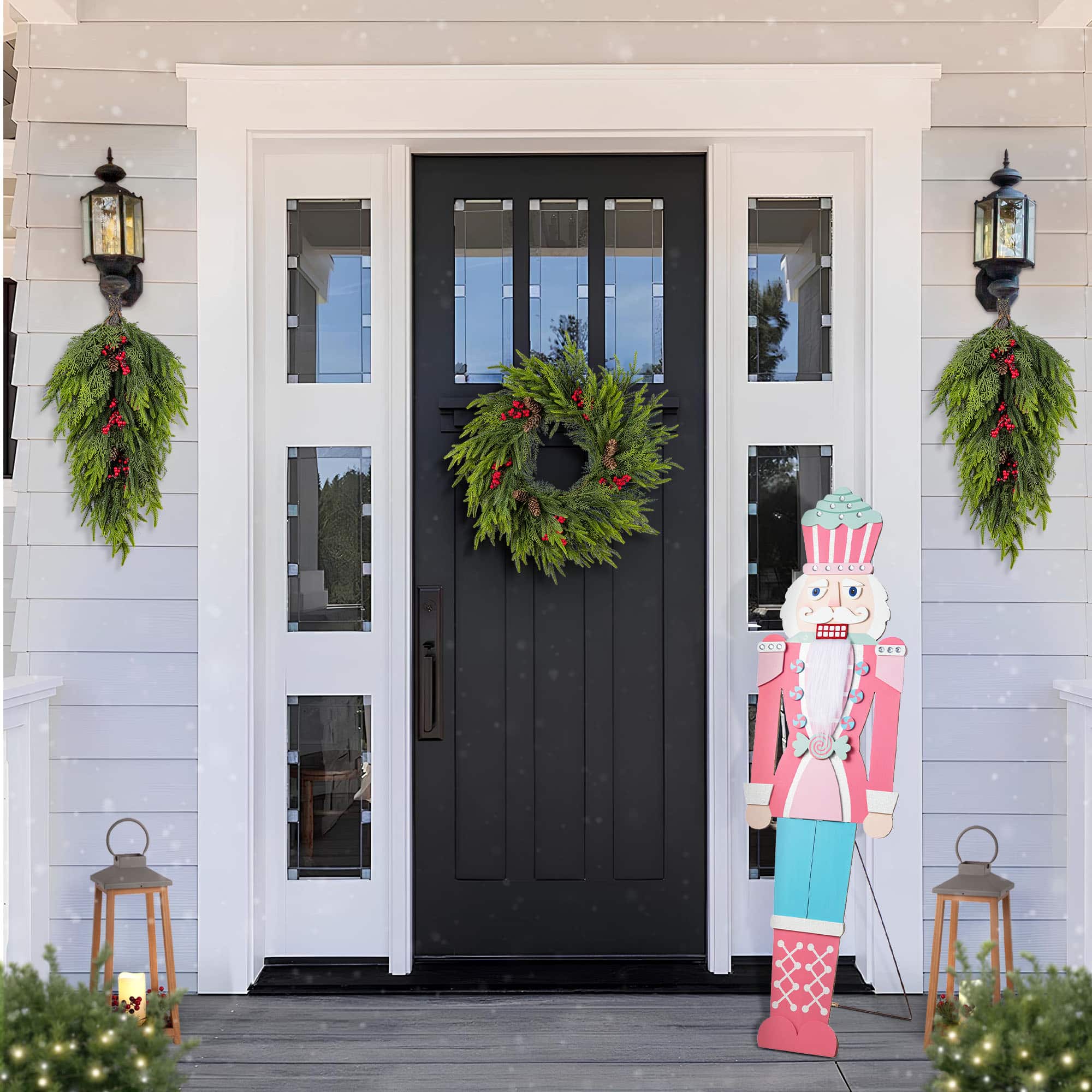 Glitzhome&#xAE; 60&#x22; Christmas Wooden Pink Nutcracker Porch Decor