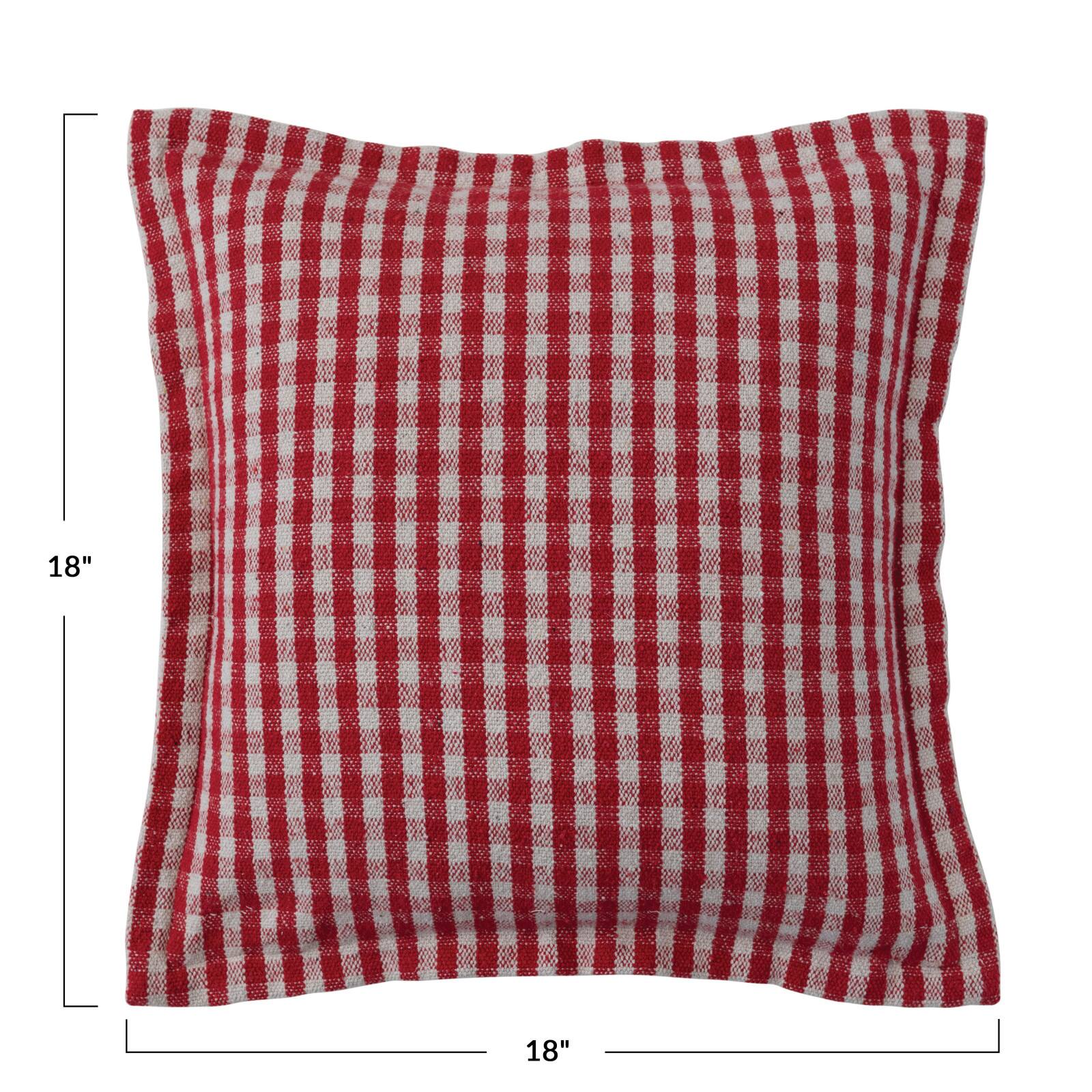 Hello Honey® 18" Red & White Gingham with Flanged Edge Woven Recycled Cotton Pillow
