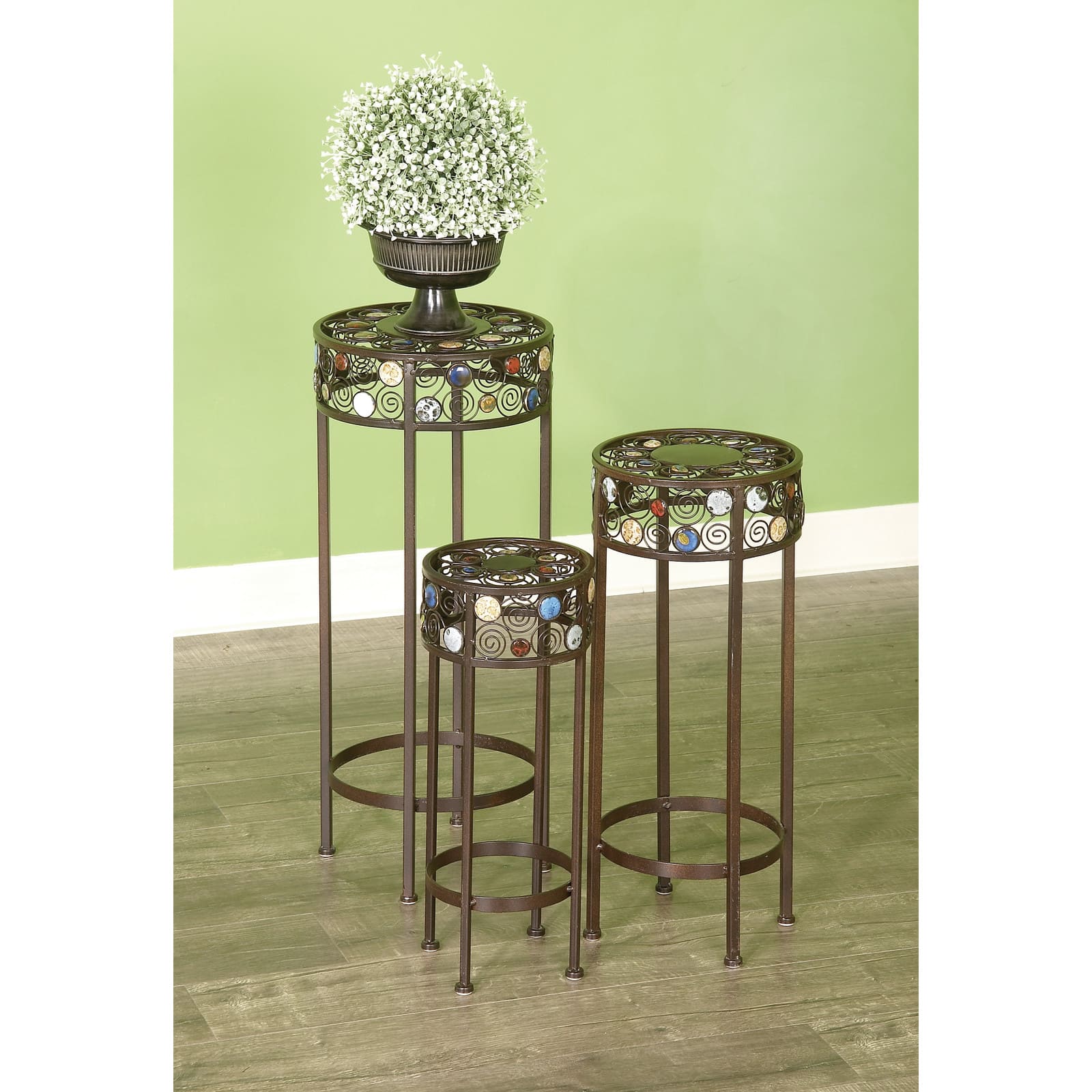 Black Metal Traditional Spiral Design Plantstand Set