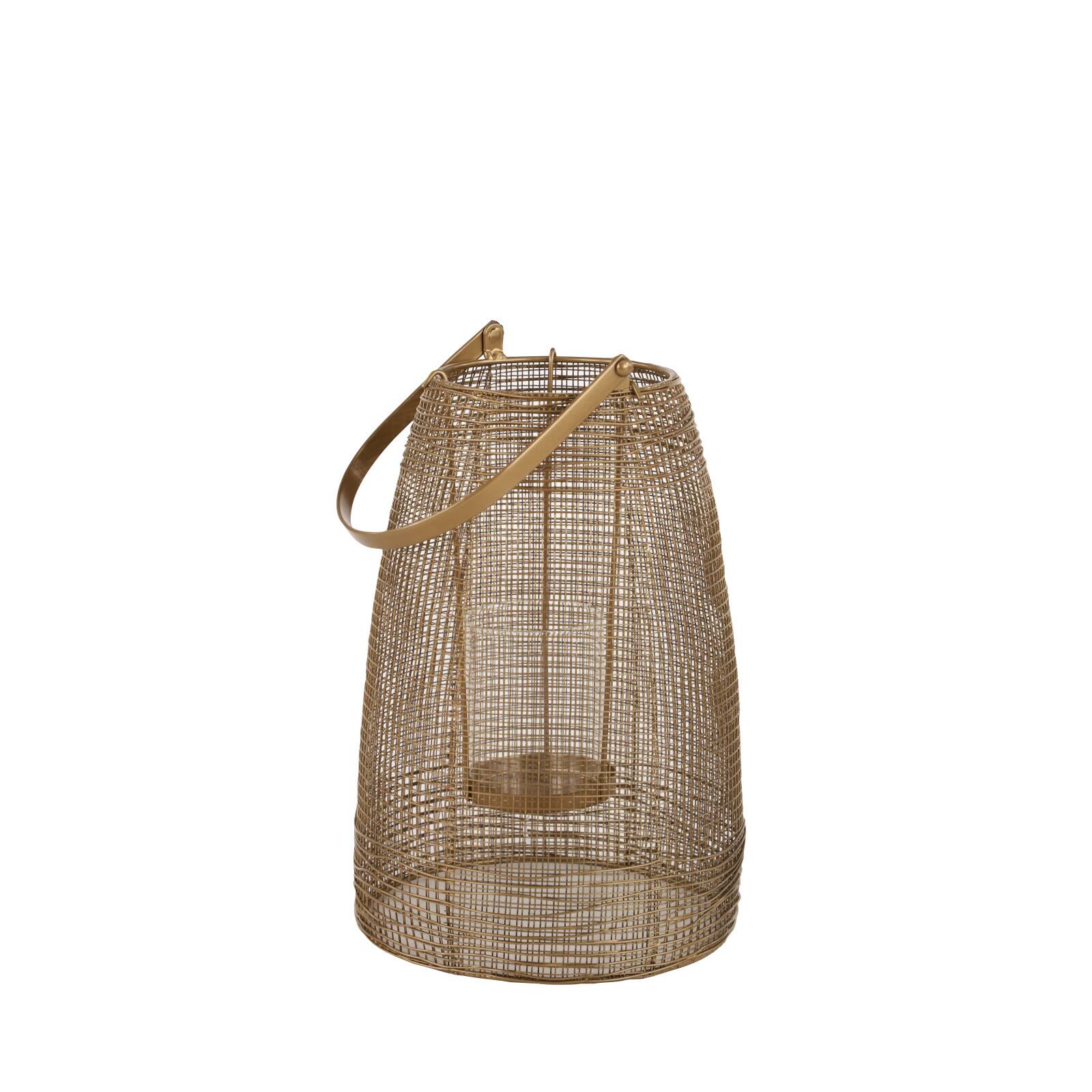Gold Iron Modern Candle Holder Lantern, 16&#x22; x 9&#x22; x 9&#x22;