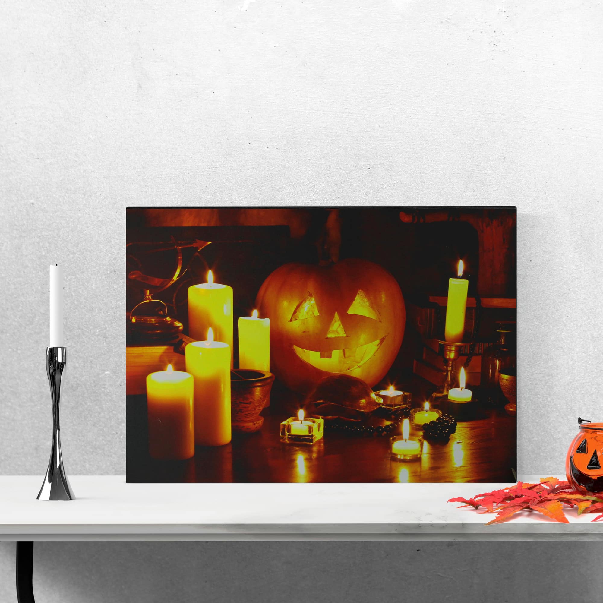 Orange and Yellow LED Lighted Witch's JackO'Lantern Halloween Wall Art Halloween Wall Decor