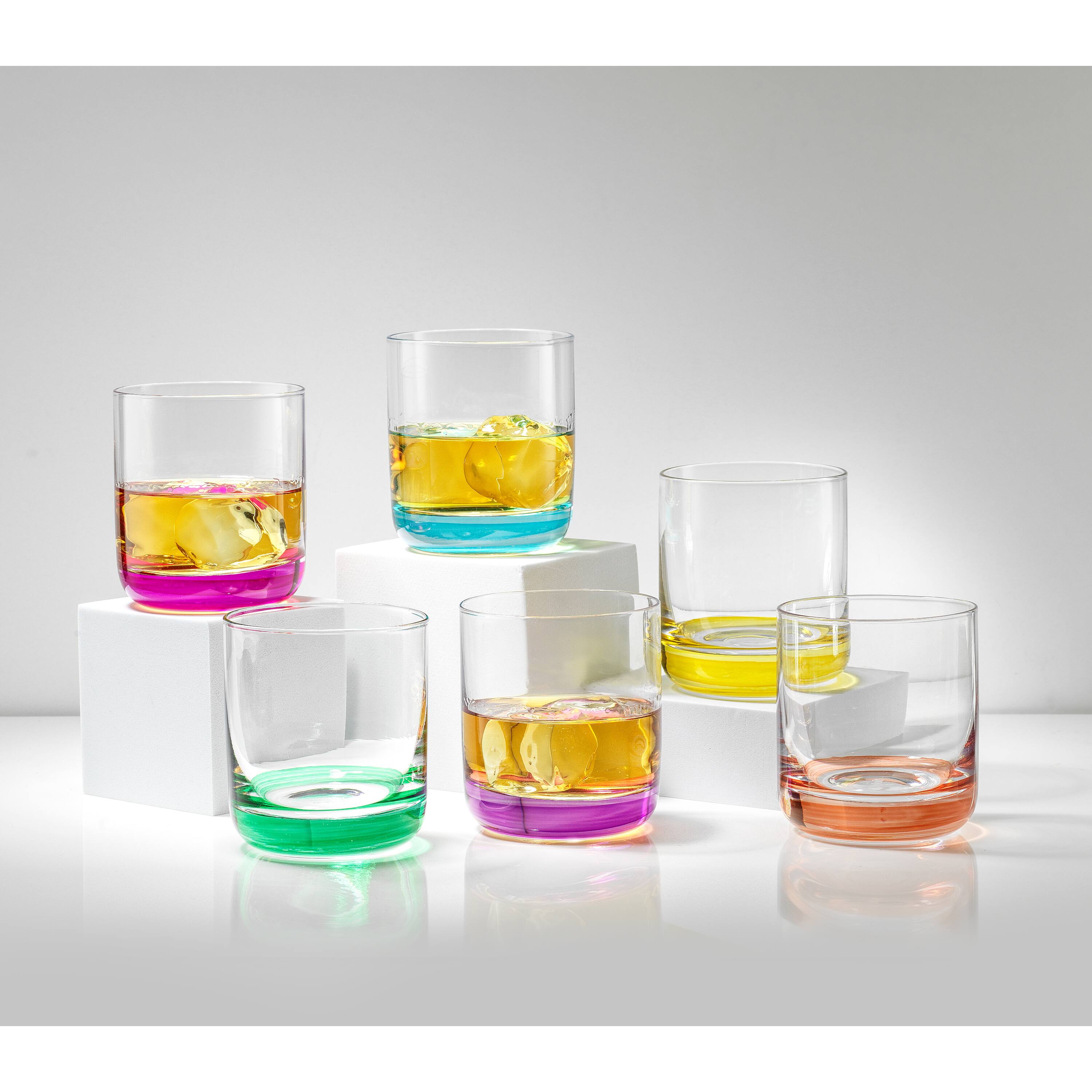 JoyJolt® 10oz. Hue Colored Double Old Fashion Whiskey Glass Tumblers, 6ct.