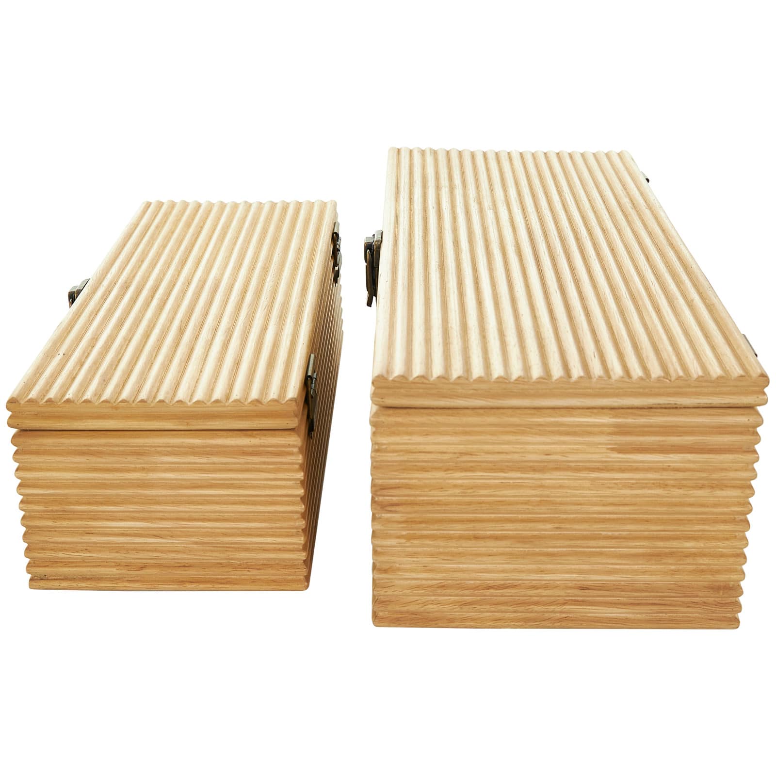 Light Brown Wood Carved Linear Box Set
