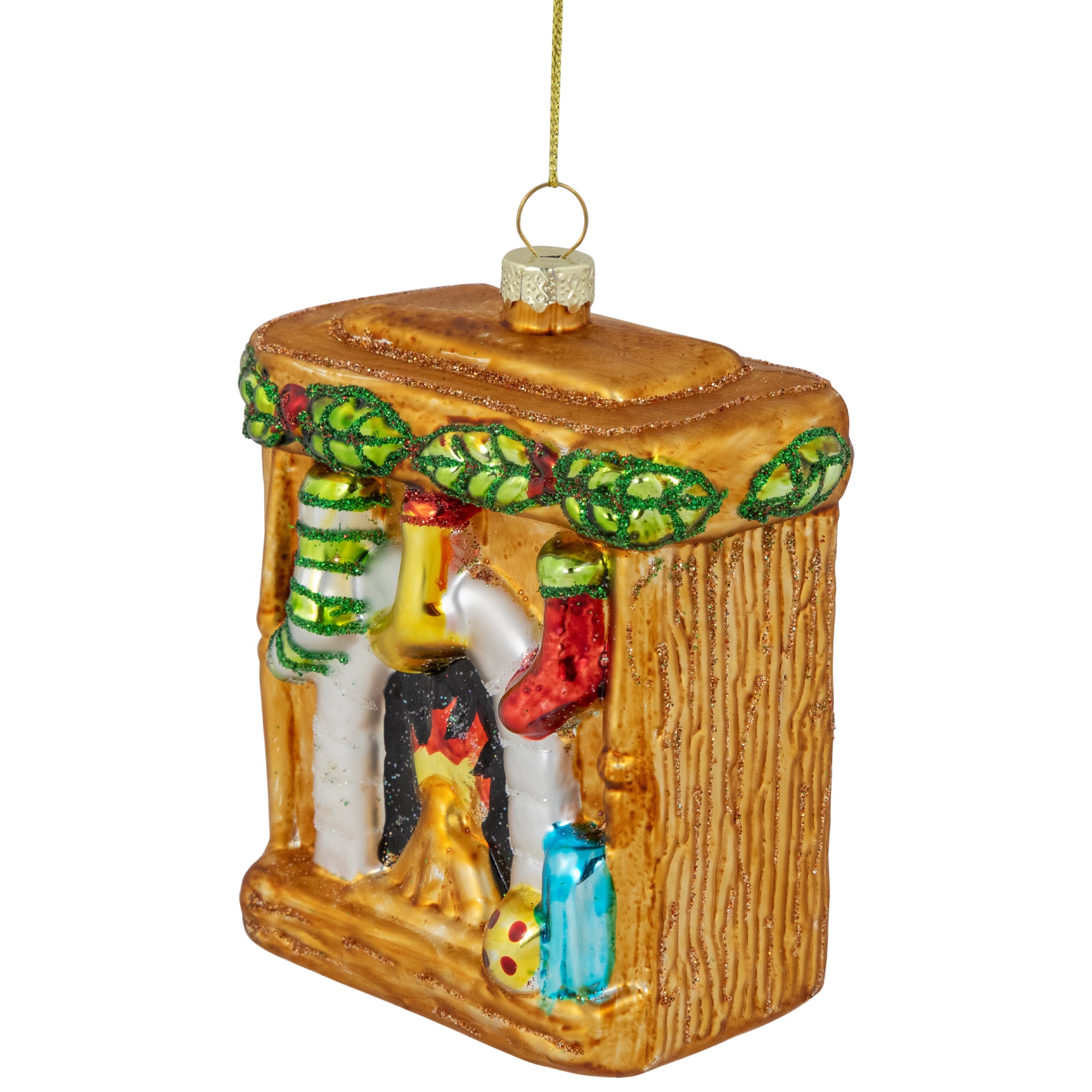 4&#x22; Bronze Glittered Fireplace Glass Christmas Hanging Ornament