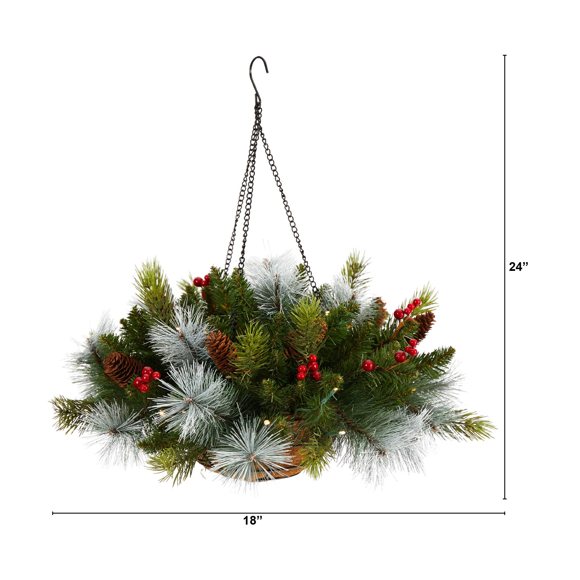 2ft. LED Pine & Berries Artificial Christmas Hanging Basket