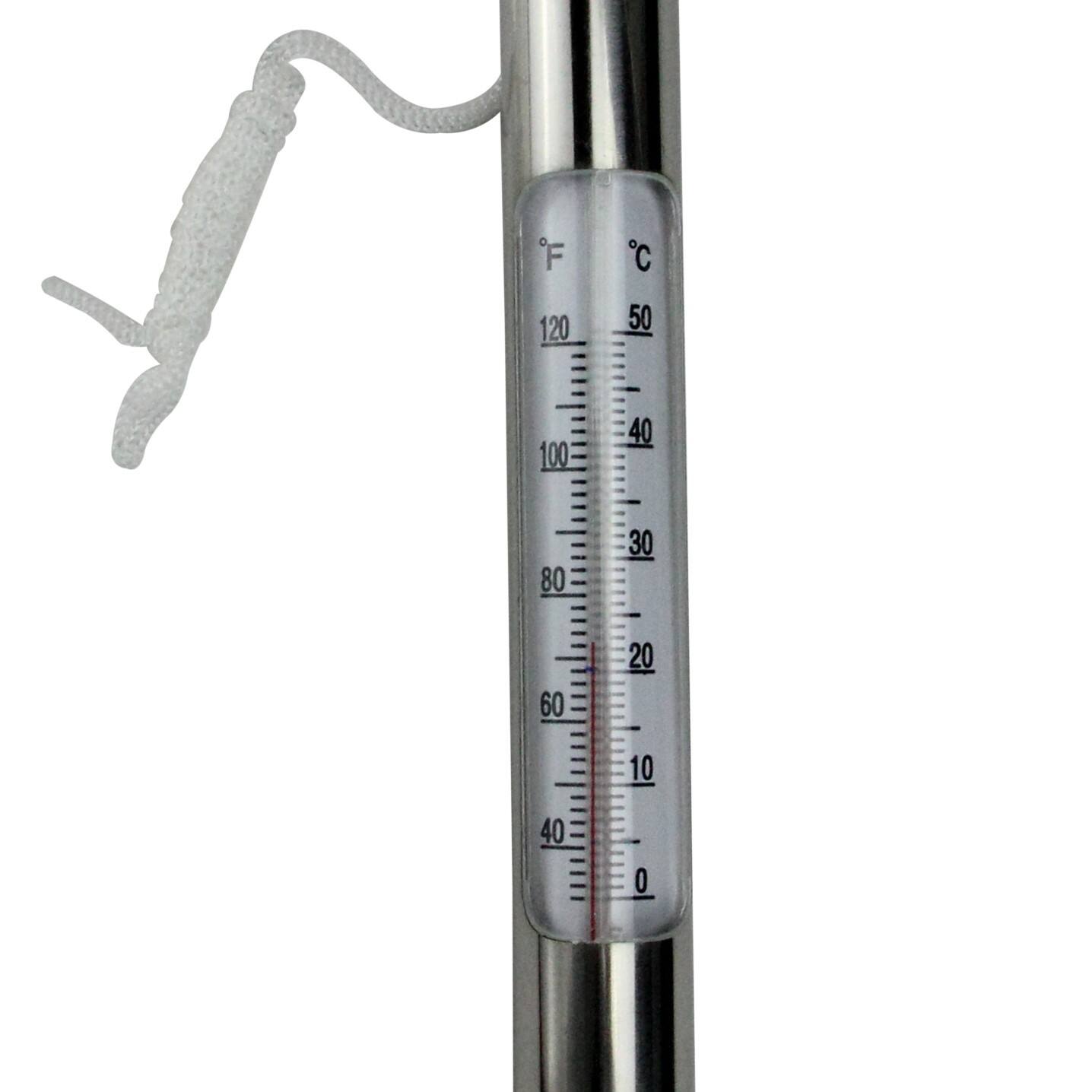 6.75&#x22; Silver Metallic Round Swimming Pool Thermometer with Cord