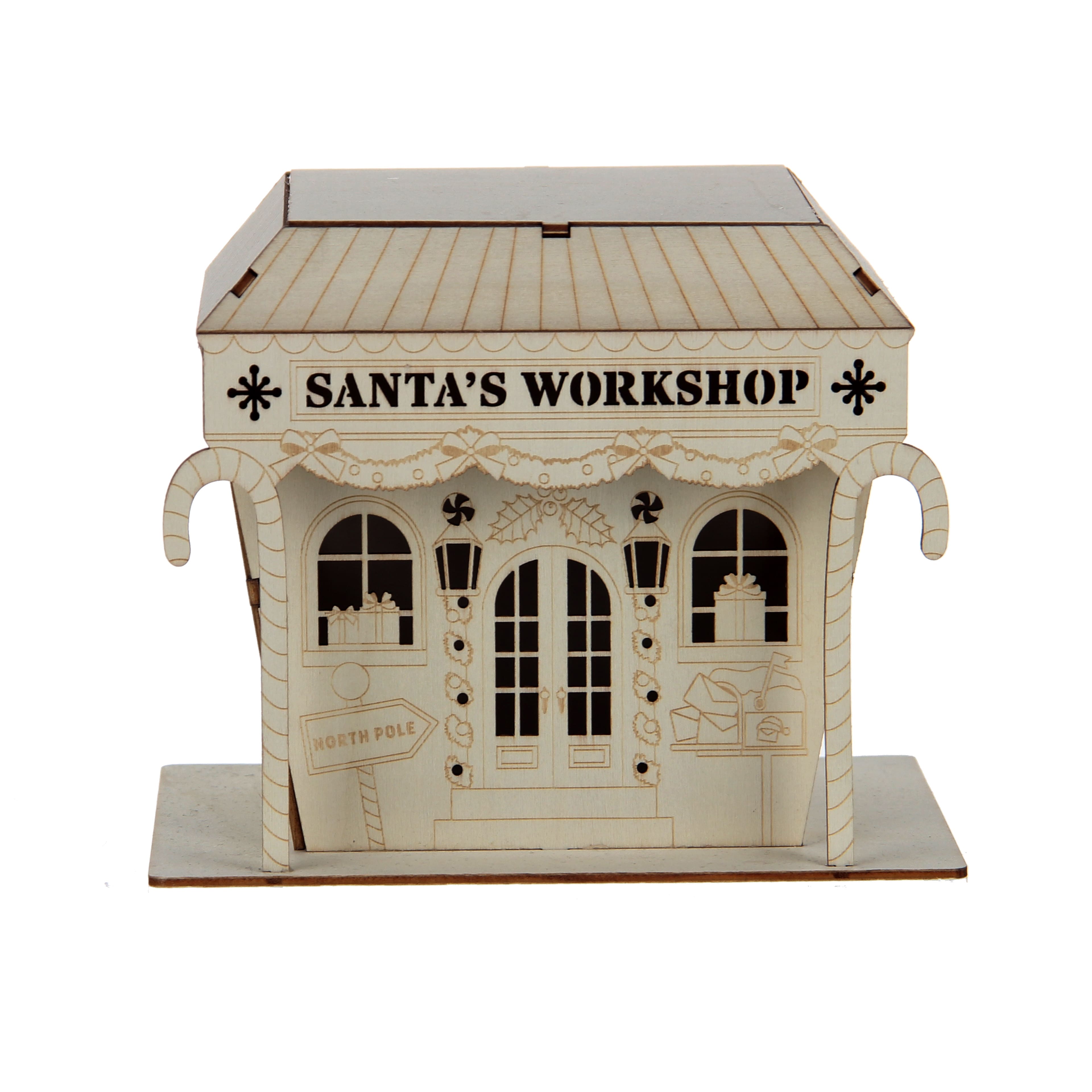 7&#x22; Unfinished Santa&#x27;s Workshop DIY LED Wood D&#xE9;cor by Make Market&#xAE;
