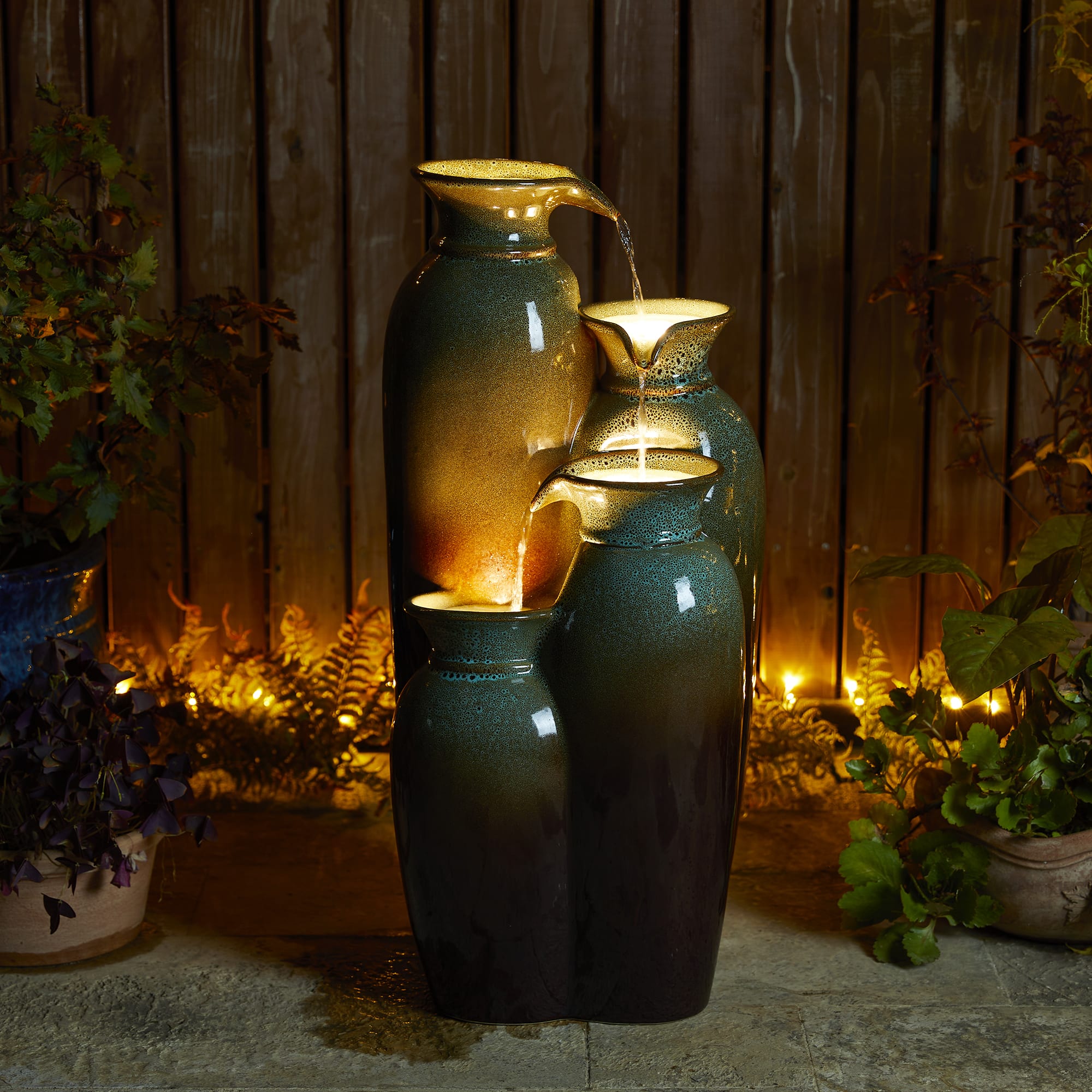 Glitzhome® 30.75" 4-Tier LED Reactive Glaze Ceramic Vase Outdoor Floor Fountain