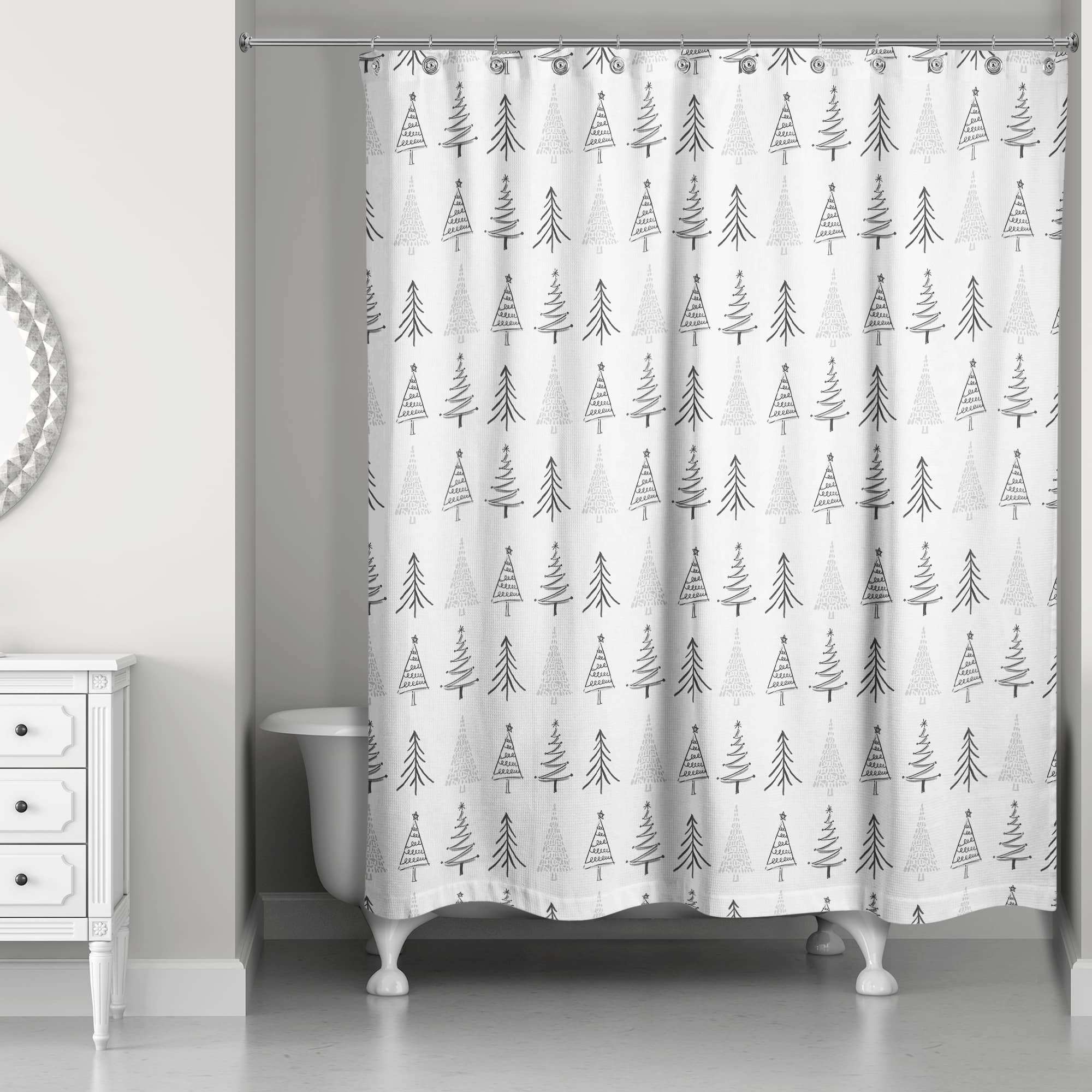 Designs Direct Christmas Tree Sketches 71&#x22; x 74&#x22; Shower Curtain