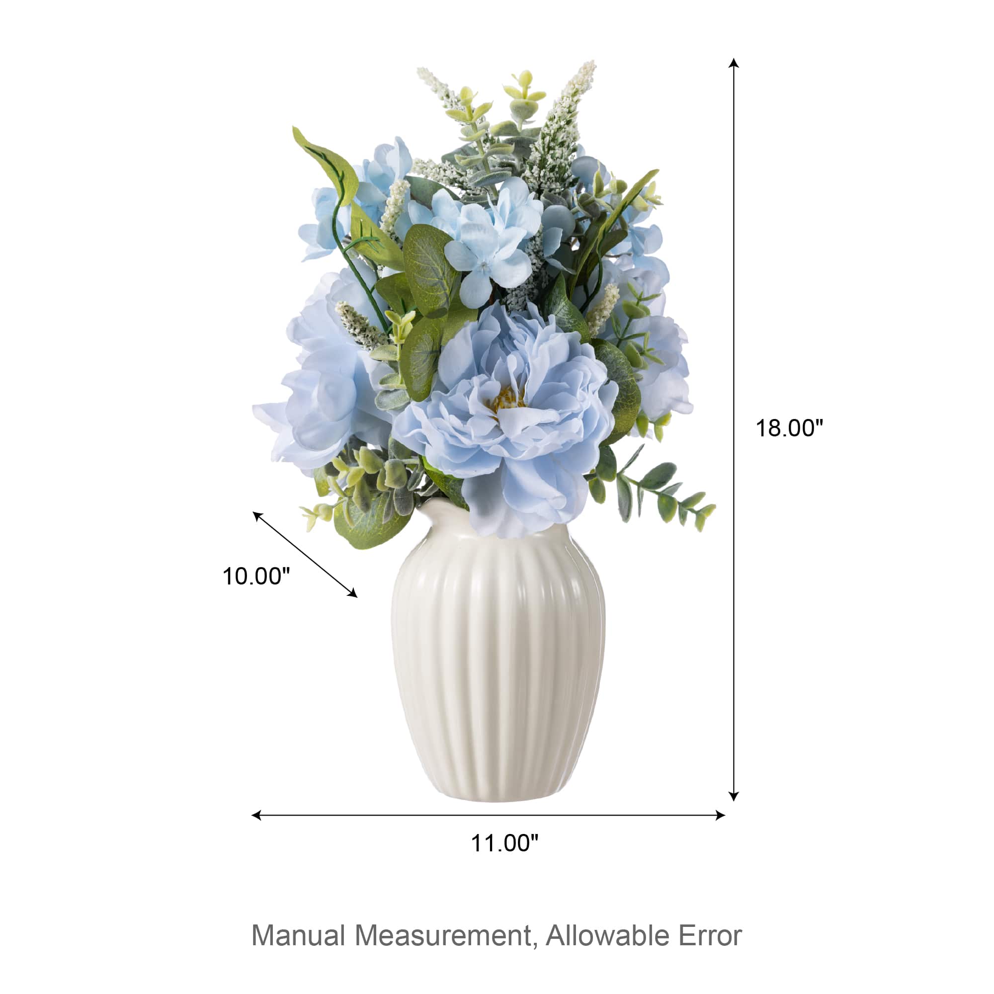 Glitzhome® 18" Blue Peony & Hydrangea with Ceramic Vase Centerpiece