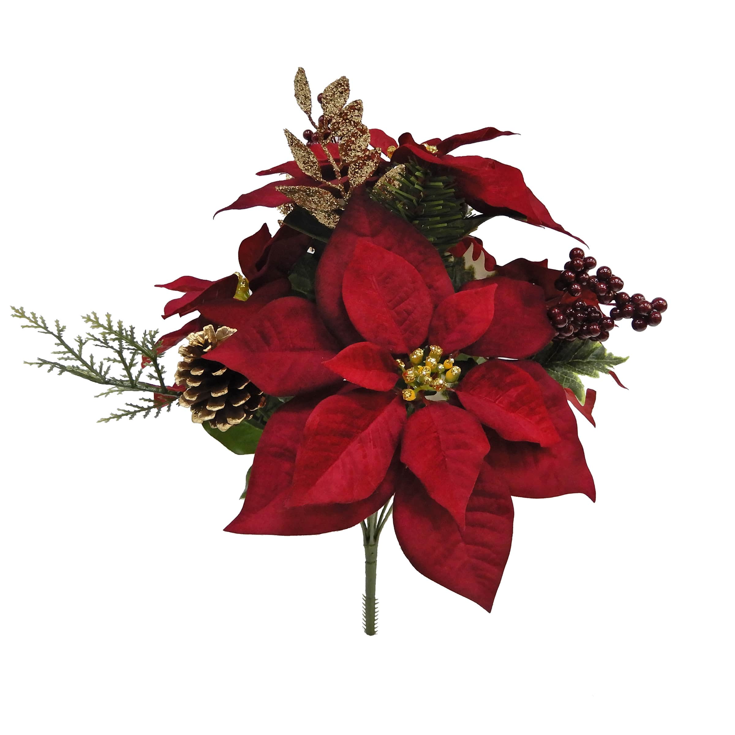 17&#x22; Burgundy Poinsettia, Pine &#x26; Berry Deluxe Bush by Ashland&#xAE;