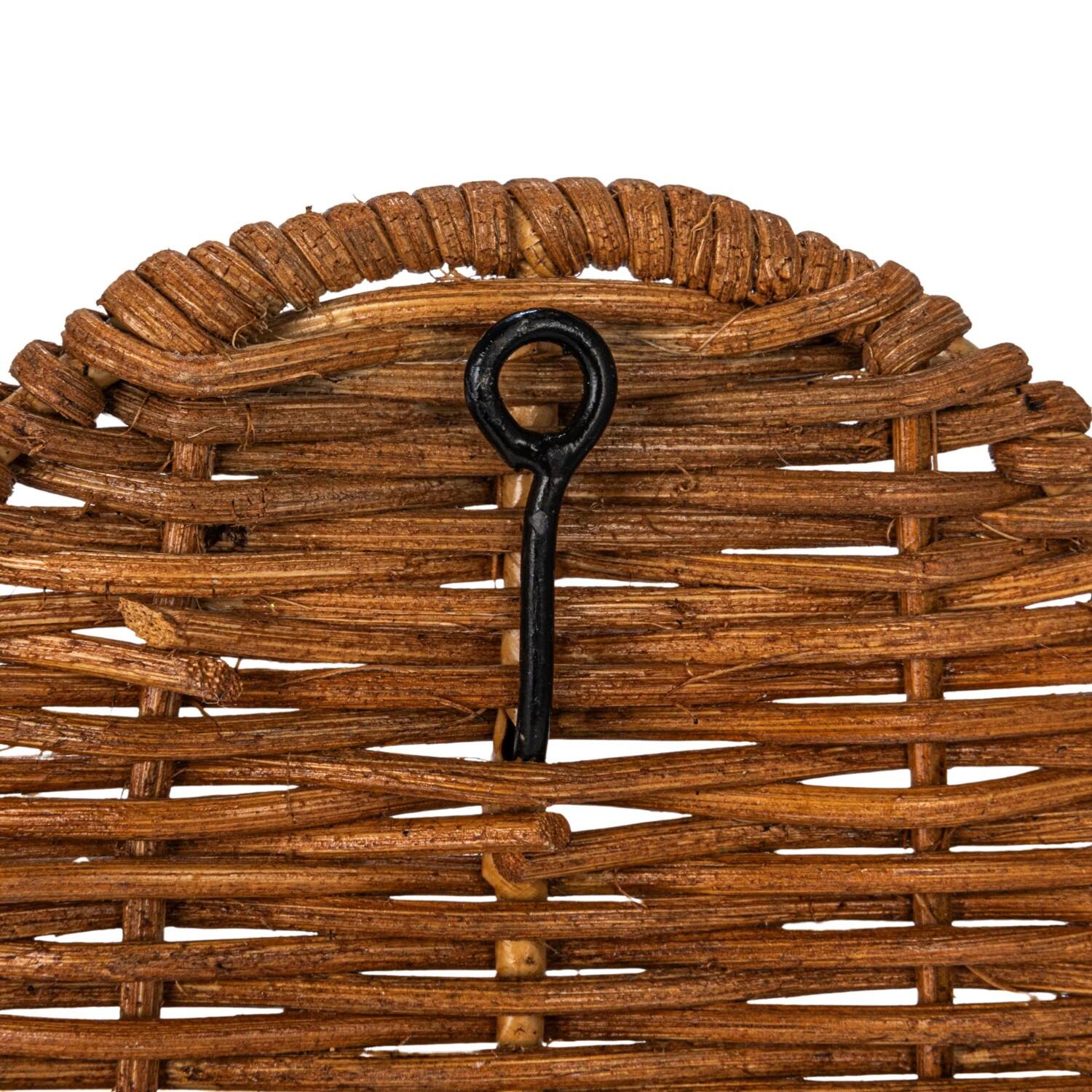 Natural Rattan Wicker Wall Shelf with Scalloped Edge &#x26; Metal Rod