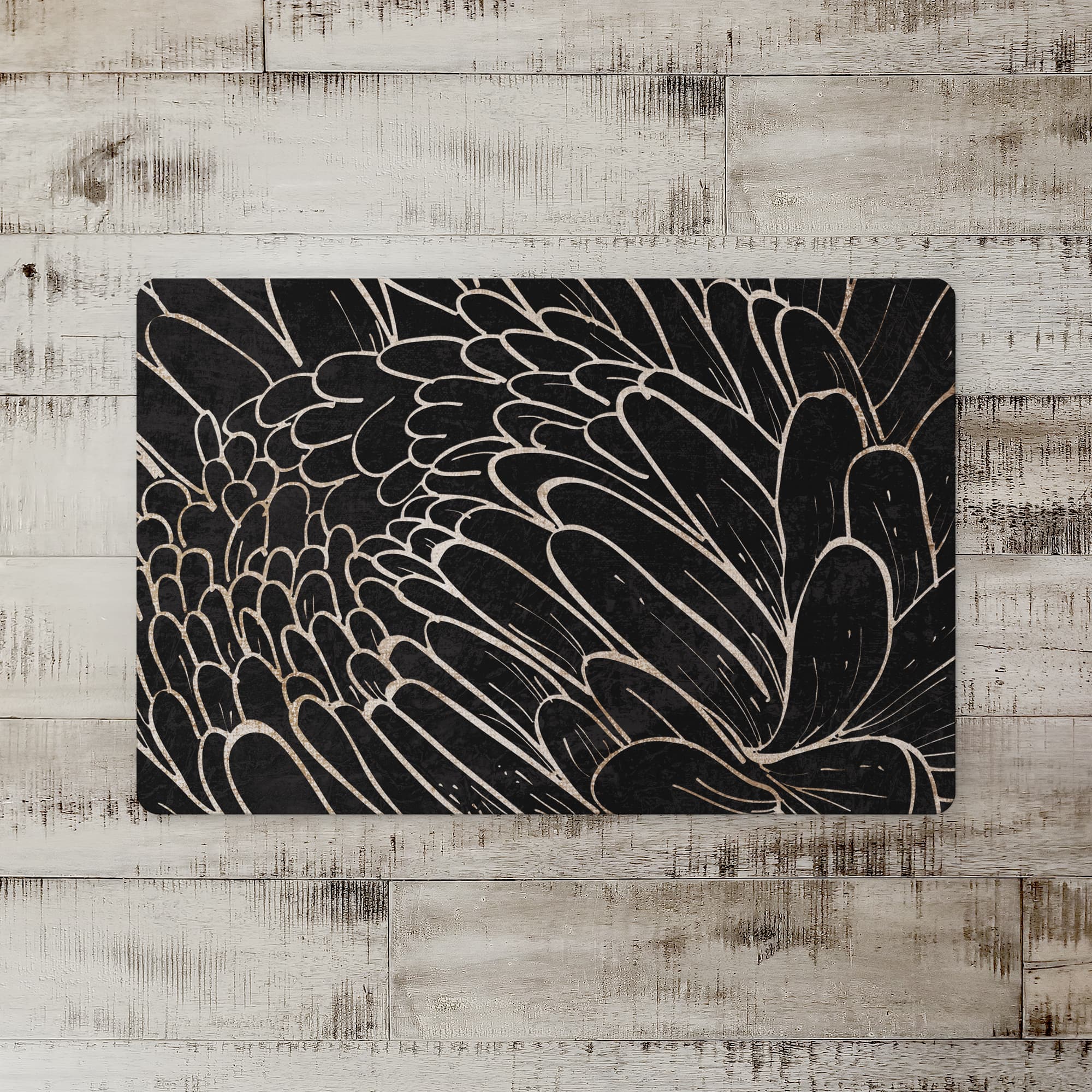 18" x 27" Black & White Floral Etching Floor Mat