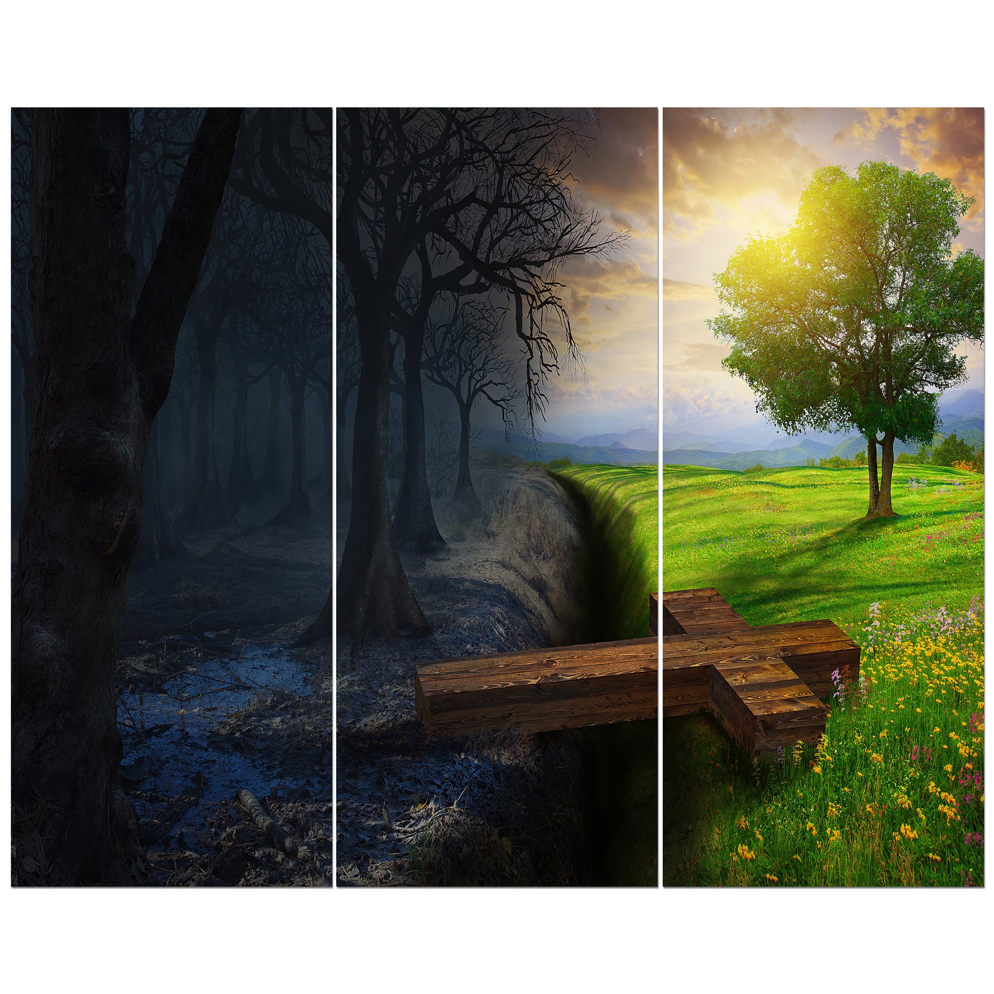 Designart - Crossing the gap - Religious Art on Wrapped Canvas set