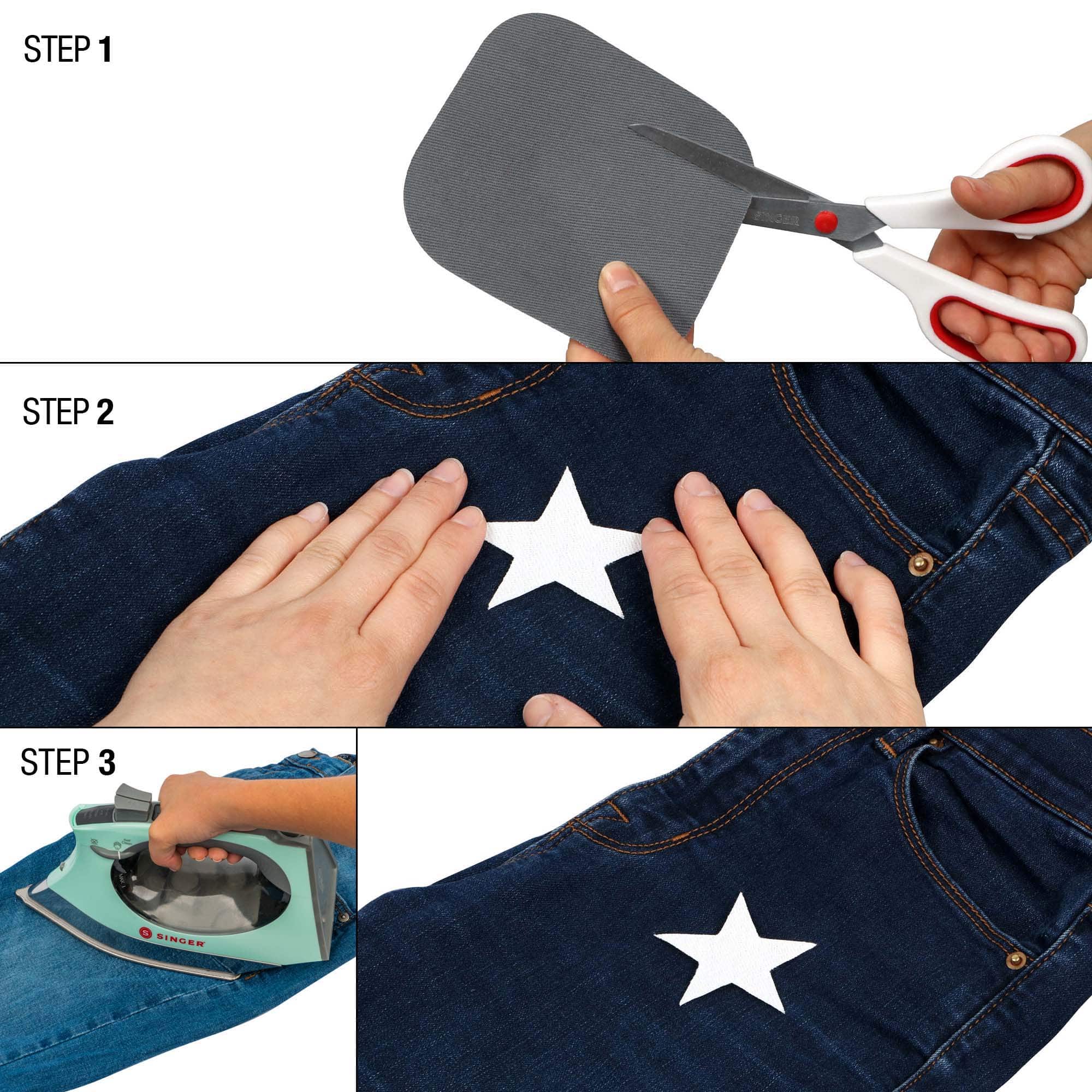 SINGER&#xAE; Denim &#x26; Solid DIY Iron-On Fabric Patch Kit with 2 Bonus Stencils