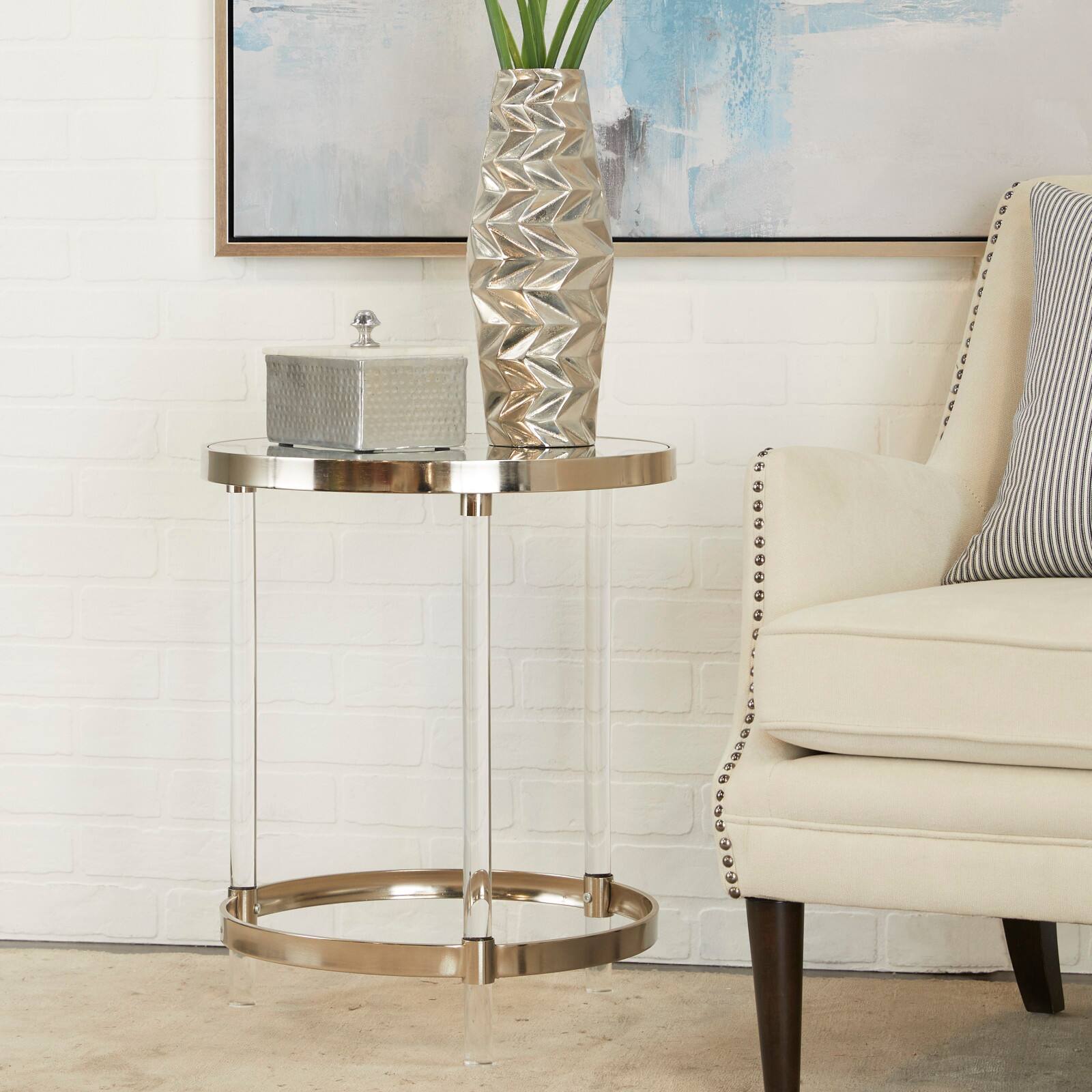 Silver Acrylic Contemporary Accent Table, 19&#x22; x 19&#x22; x 23&#x22;