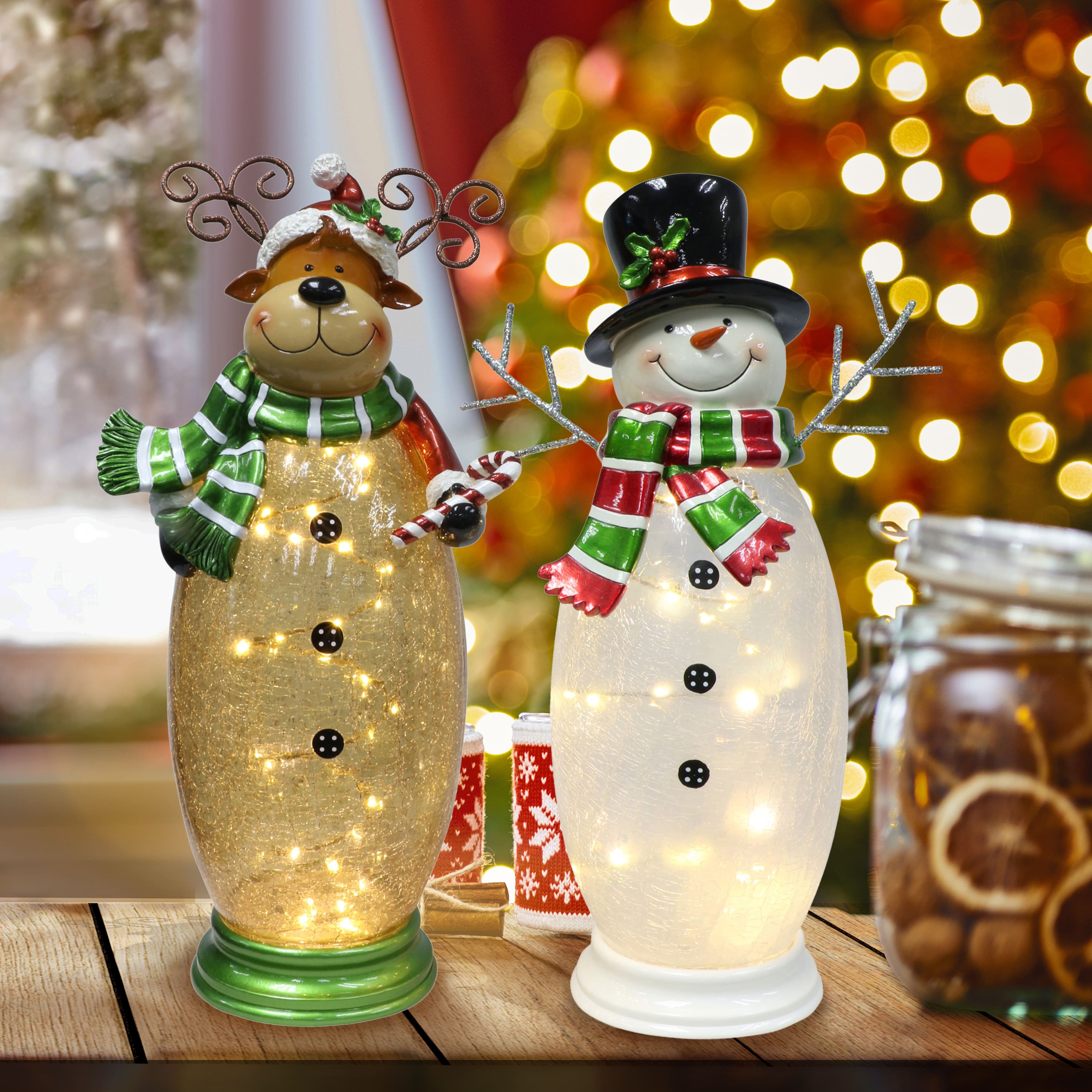 VP Home Christmas Crackled Glass LED Holiday Light Up Christmas Snowman Lighted Decorations