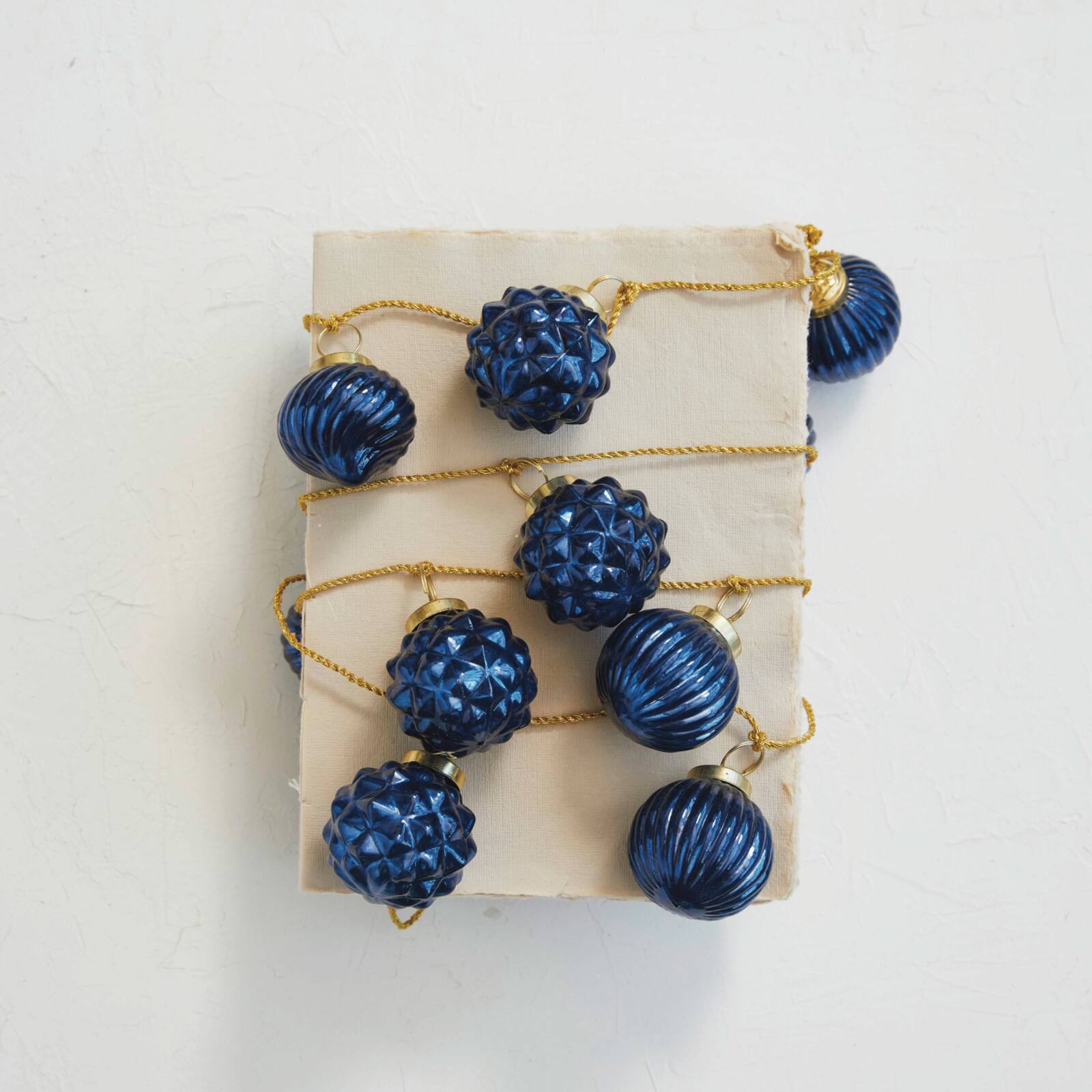 Hello Honey&#xAE; 6ft. Dark Blue Embossed Mercury Glass Ornament Garland