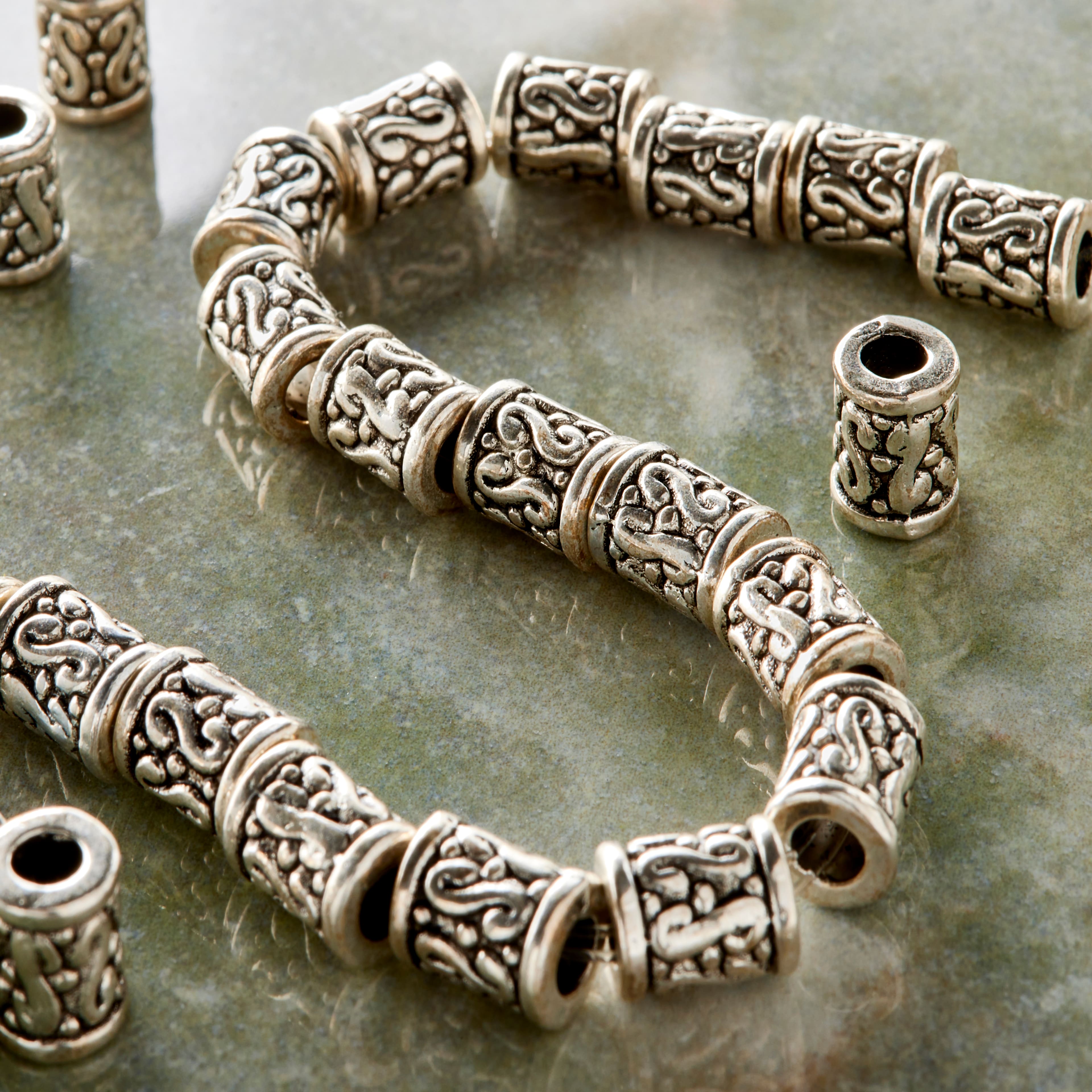 12 Pack:  Sterling Silver Plated Tube Beads, 9mm by Bead Landing&#x2122;