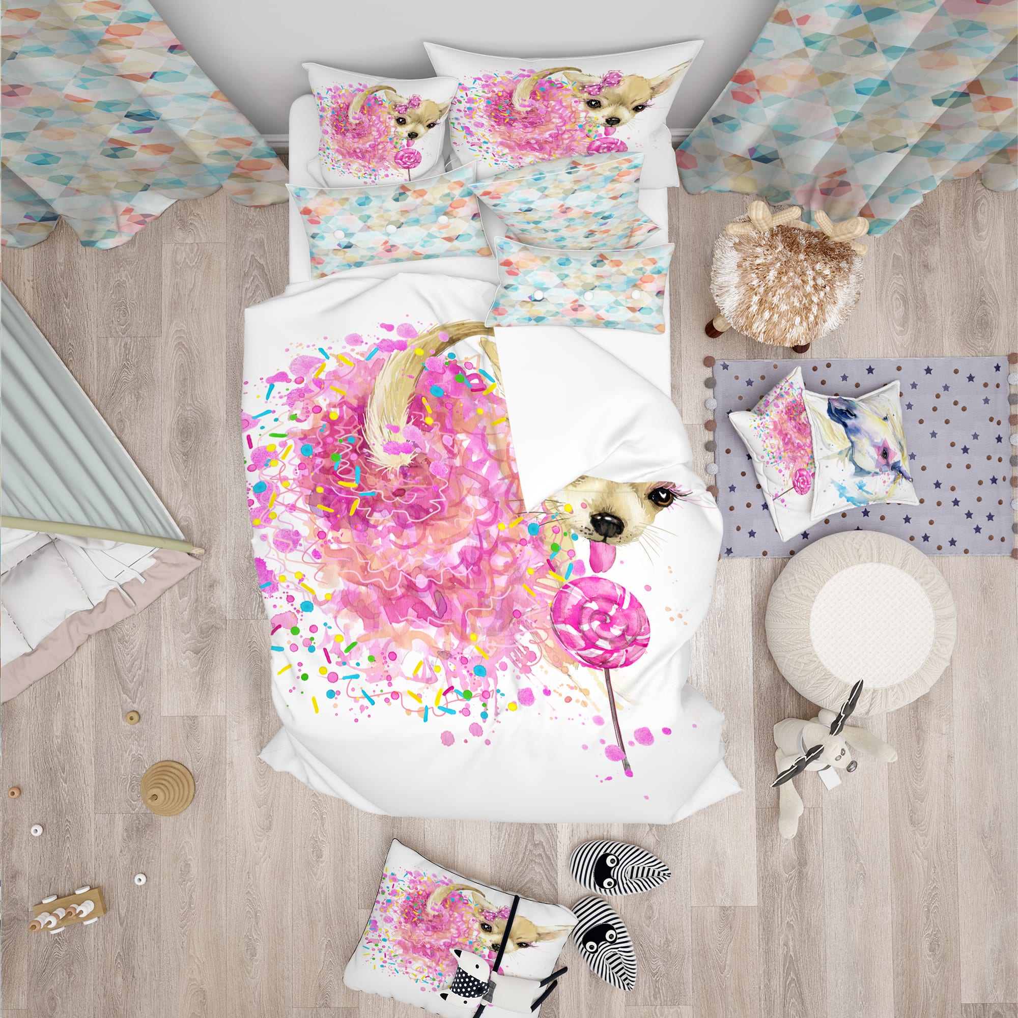 Designart 'Sweet Pink Dog Without Glasses - Modern Duvet Cover Set