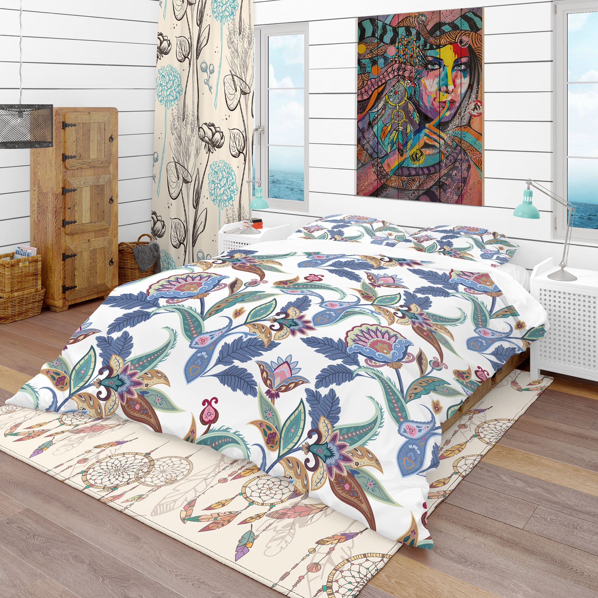 Designart &#x27;Fantasy Flowers Paisley Pattern&#x27; Vintage Bedding Set - Duvet Cover &#x26; Shams
