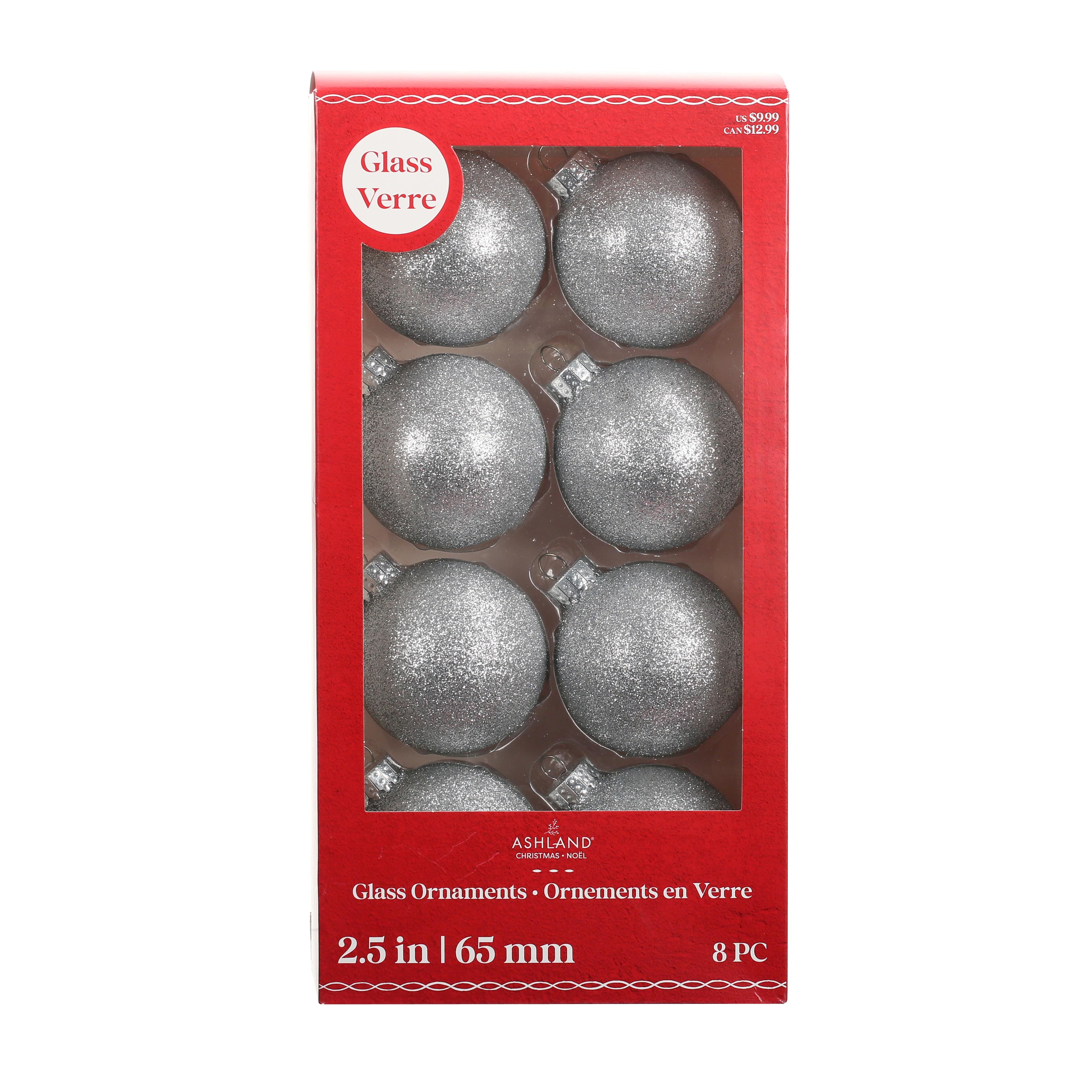 8 Pack 2.5&#x22; Glass Glitter Ball Ornaments by Ashland&#xAE;