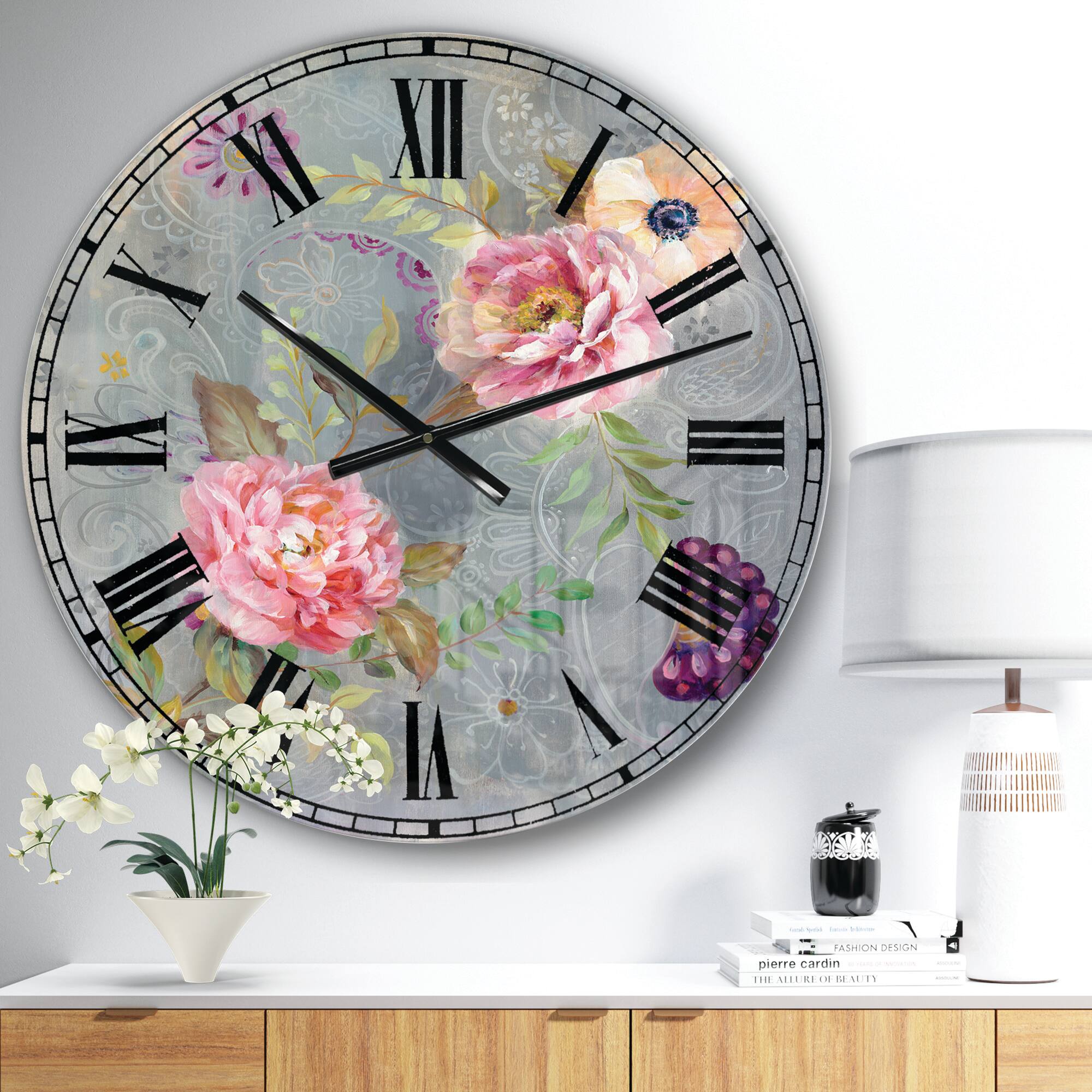 Designart 'Peonies And Paisley Cabin Wall Clock