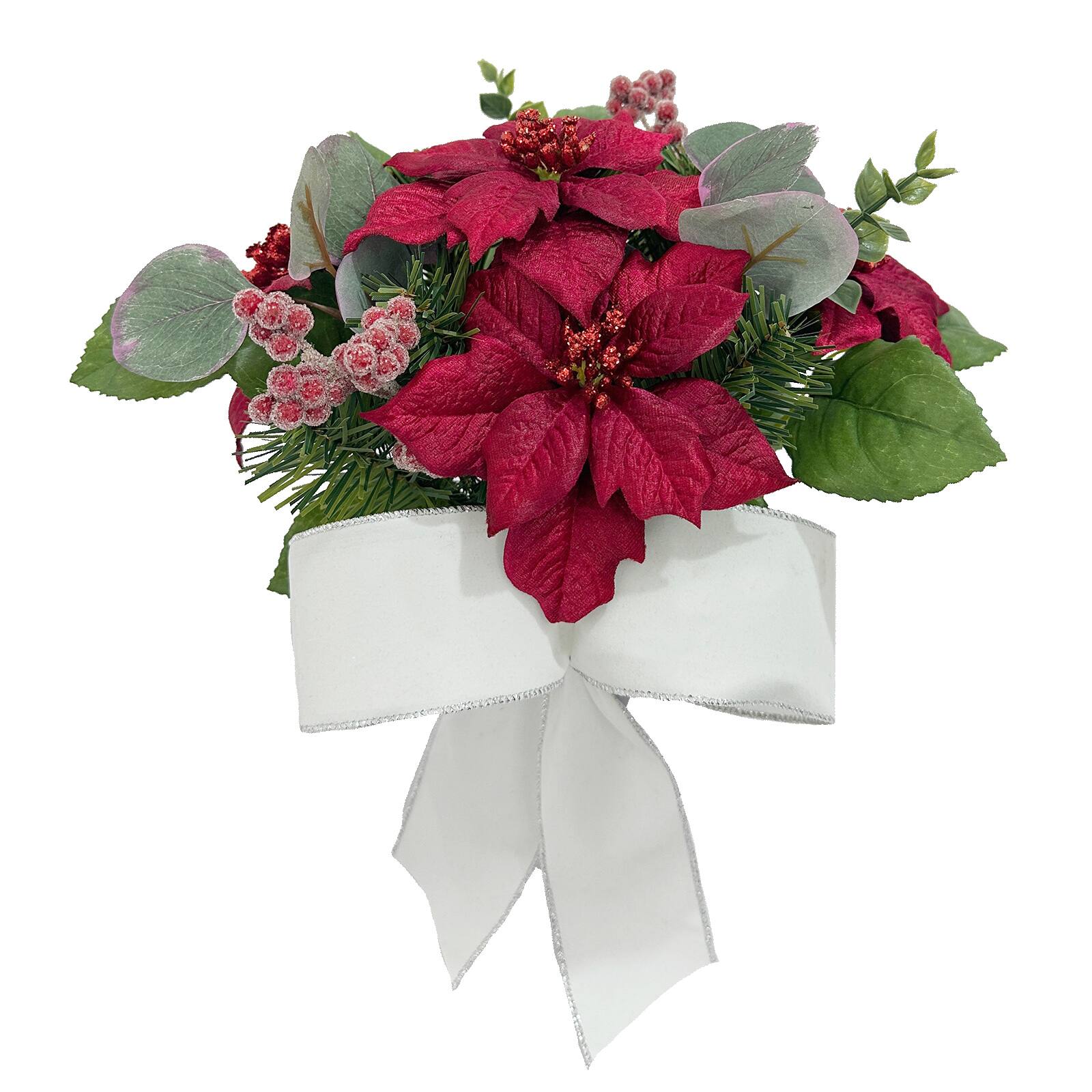 Sympathy Silks Artificial Cemetery Flowers 24 inch Christmas Red/Gold Poinsettias for A Cemetery Vase, Size: Cemetery Bouquet