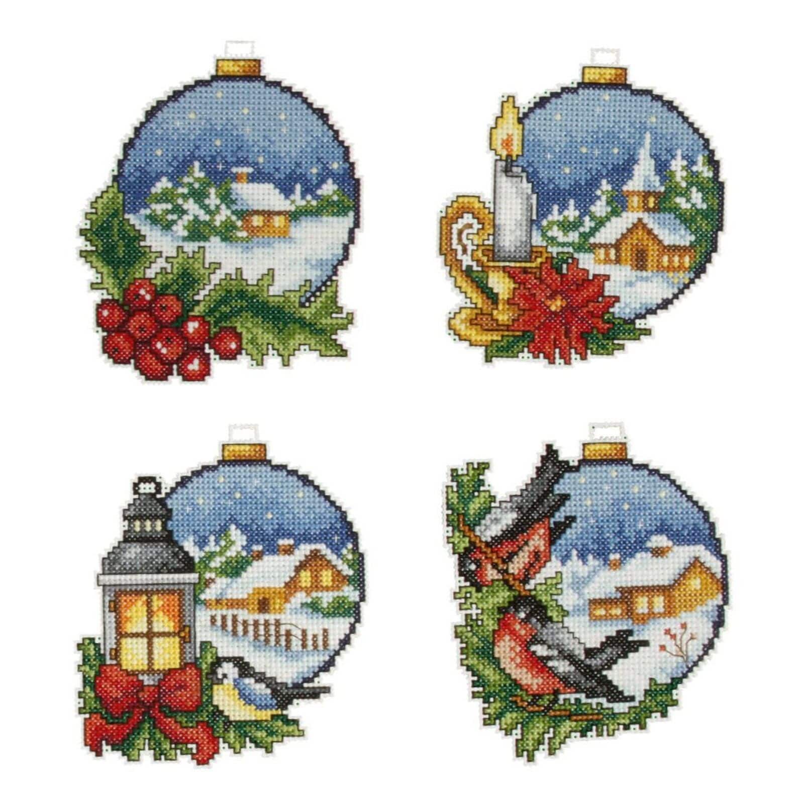 Orchidea Plastic Canvas Counted Cross Stitch Kit With Plastic Canvas Christmas Balls Set of 4 Designs