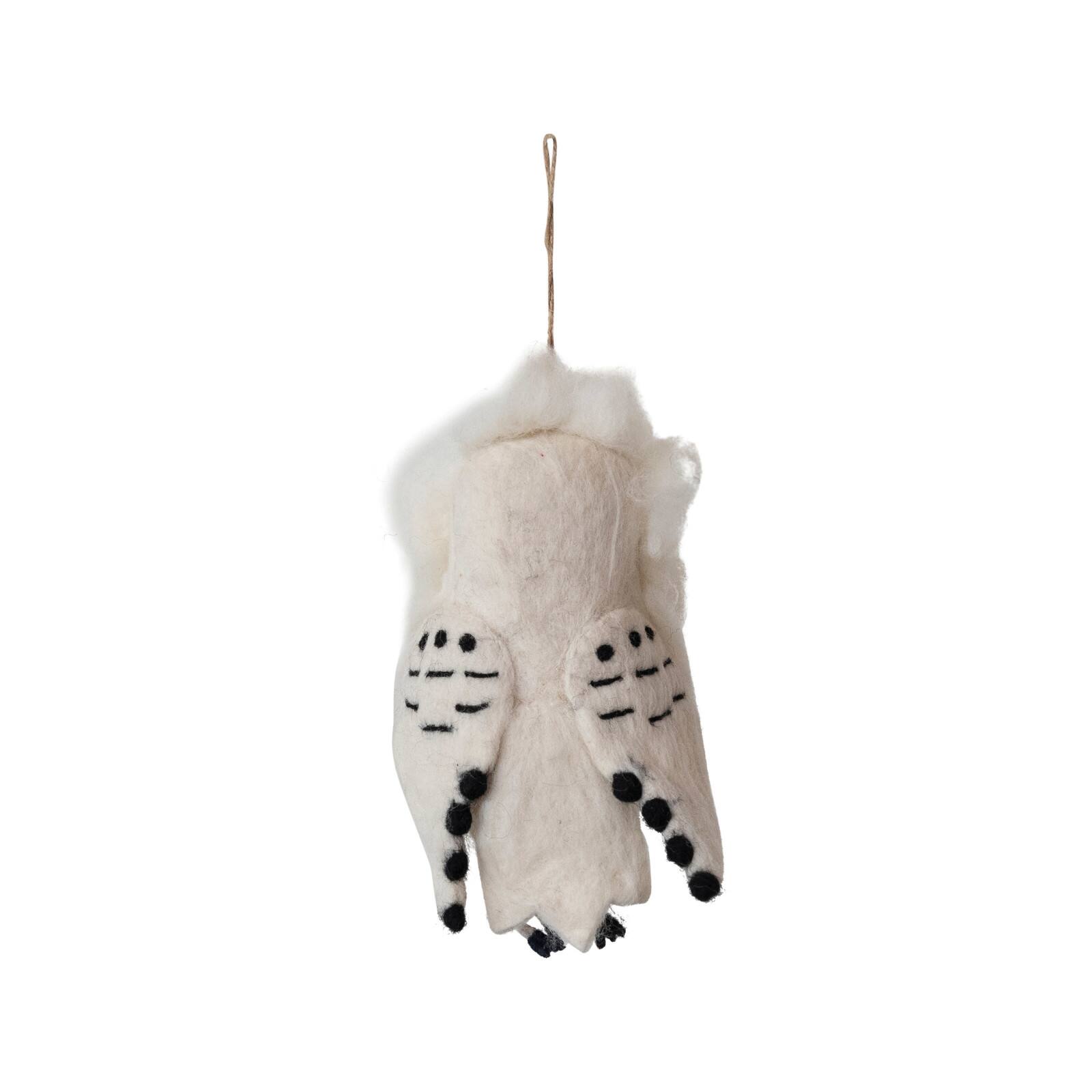 Hello Honey&#xAE; 8&#x22; White, Yellow &#x26; Black Handmade Wool Felt Owl Ornament with Embroidery