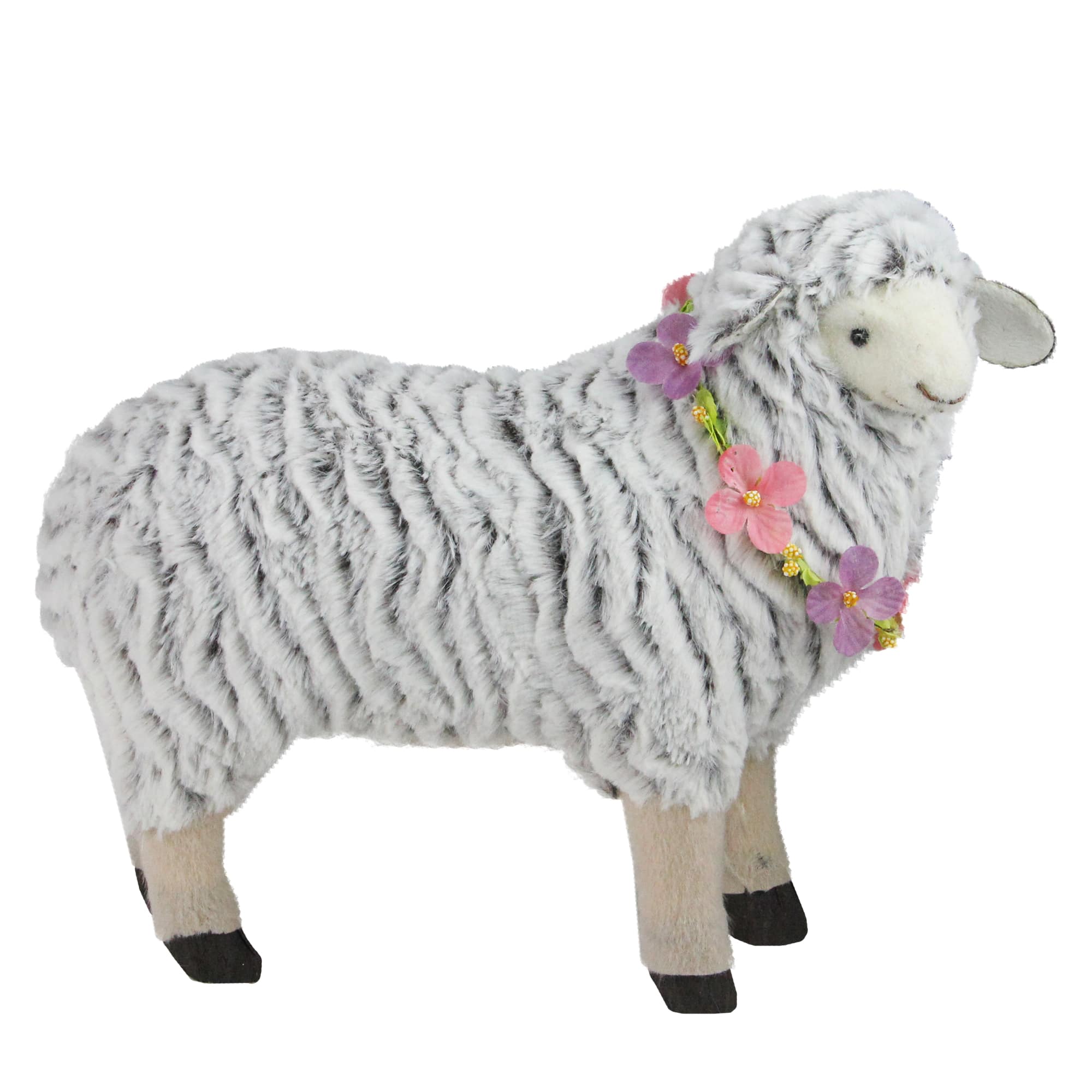 13&#x22; White &#x26; Brown Plush Standing Sheep Easter Figure