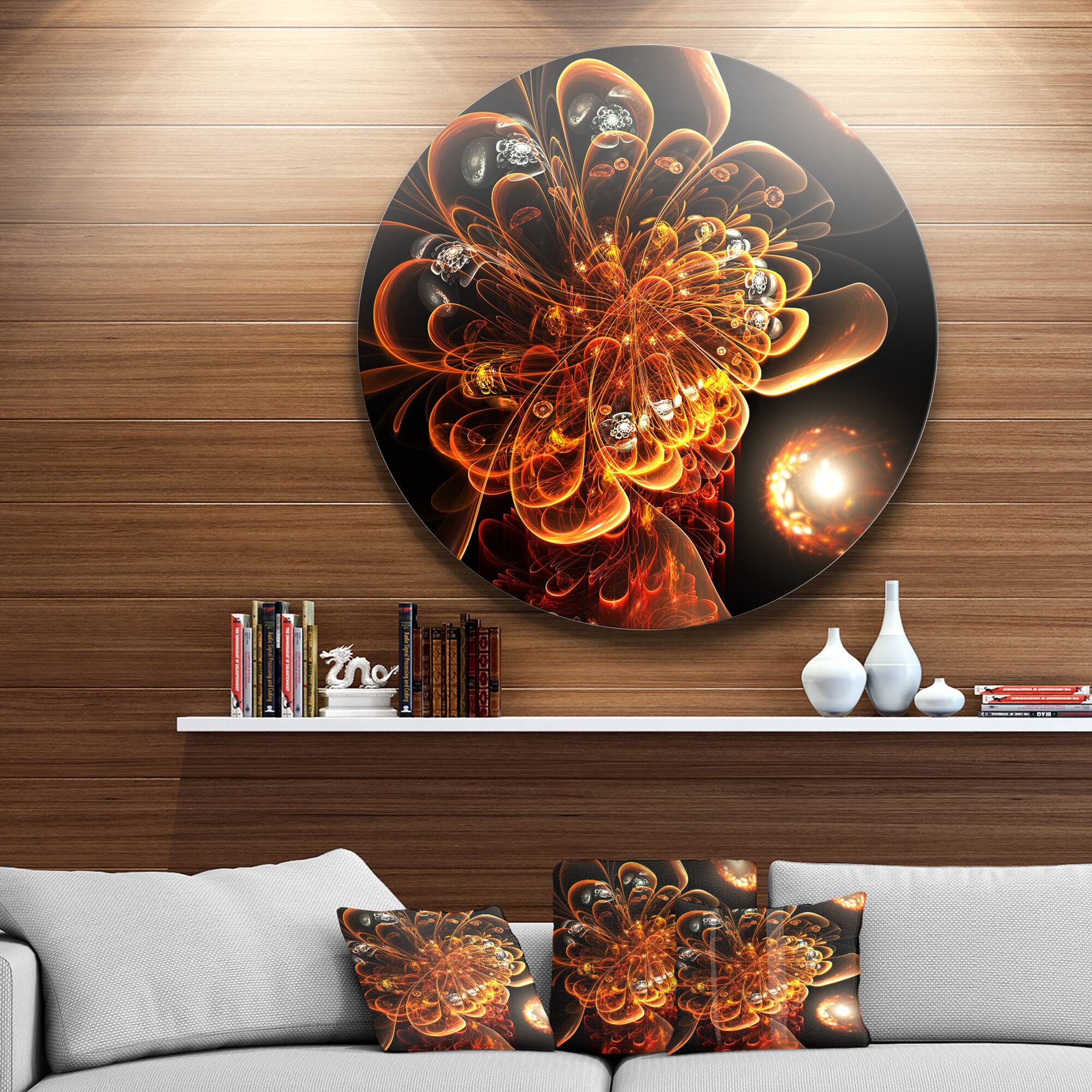 Designart - Dark Orange Fractal Flower Digital Art' Floral