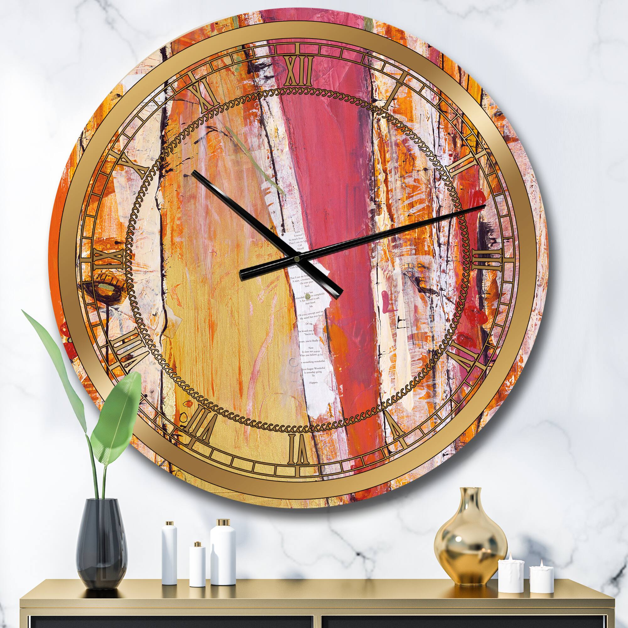 Designart 'Orange Glam Natural Wood Glam Wall Clock