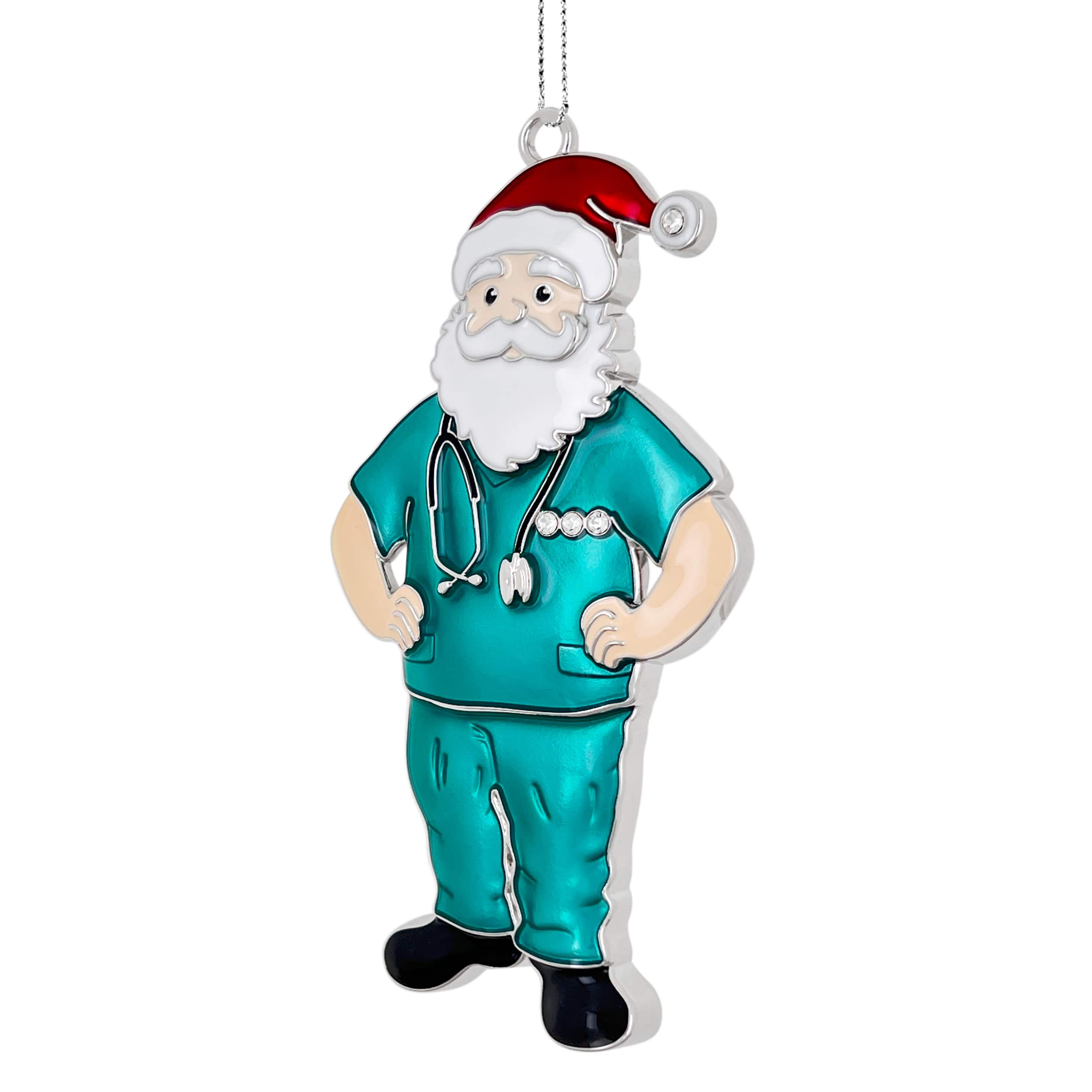 4&#x22; Teal Doctor Santa Metal Ornament by Ashland&#xAE;