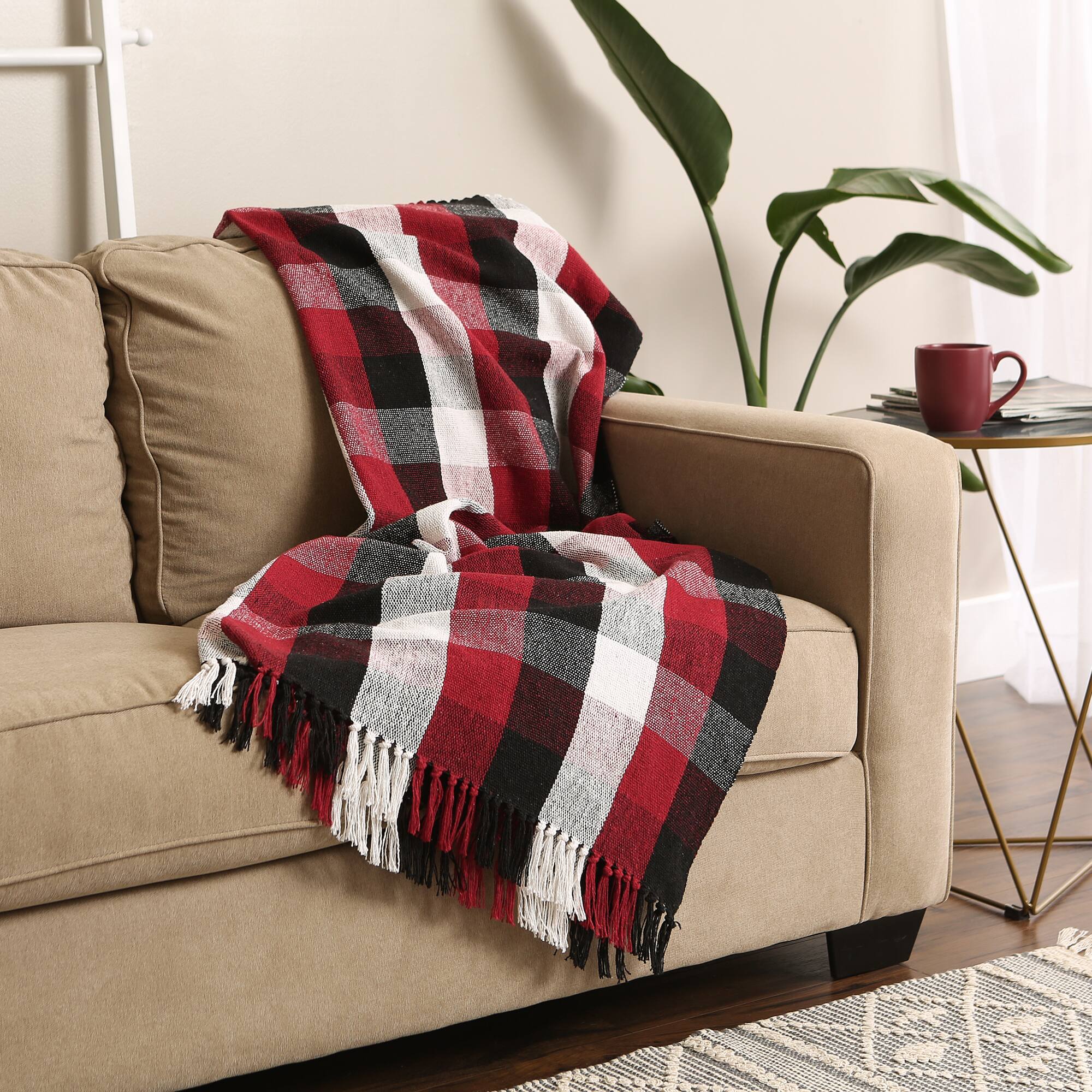DII&#xAE; Cardinal Red Tri-Color Check Throw