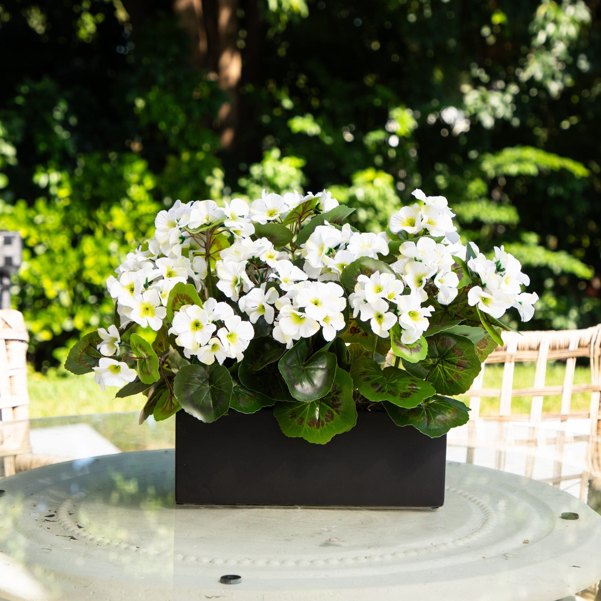 13" UV Resistant Artificial Geranium in Rectangular Planter (Indoor/Outdoor)