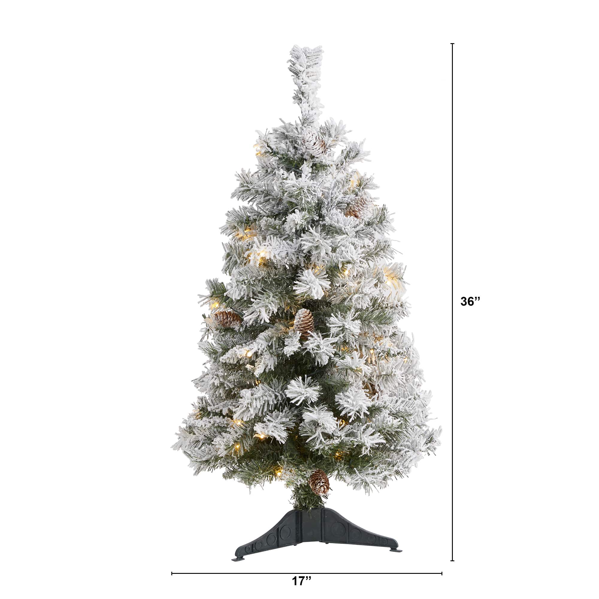 3ft. Pre-Lit Flocked White River Mountain Pine &#x26; Pinecones Artificial Christmas Tree with Clear LED Lights