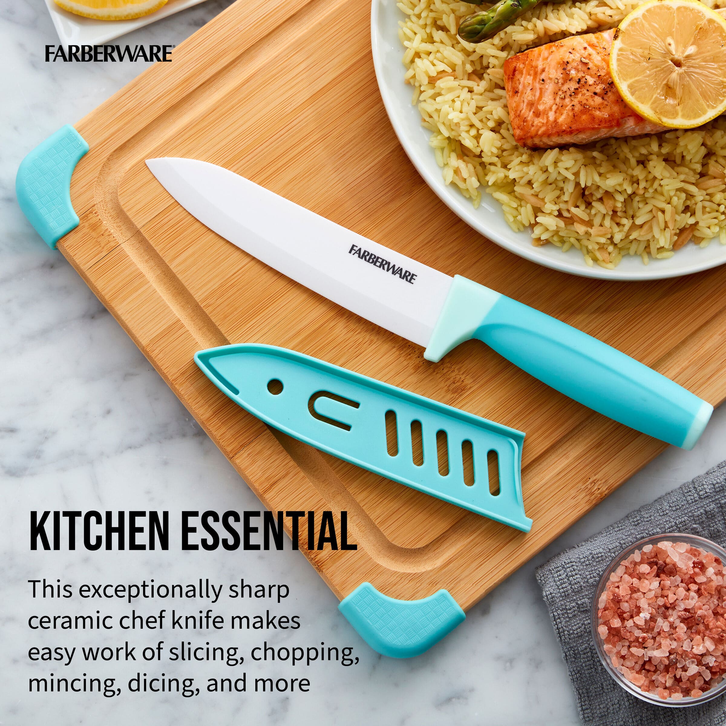 Farberware 6" Aqua Ceramic Chef Knife with Sheath